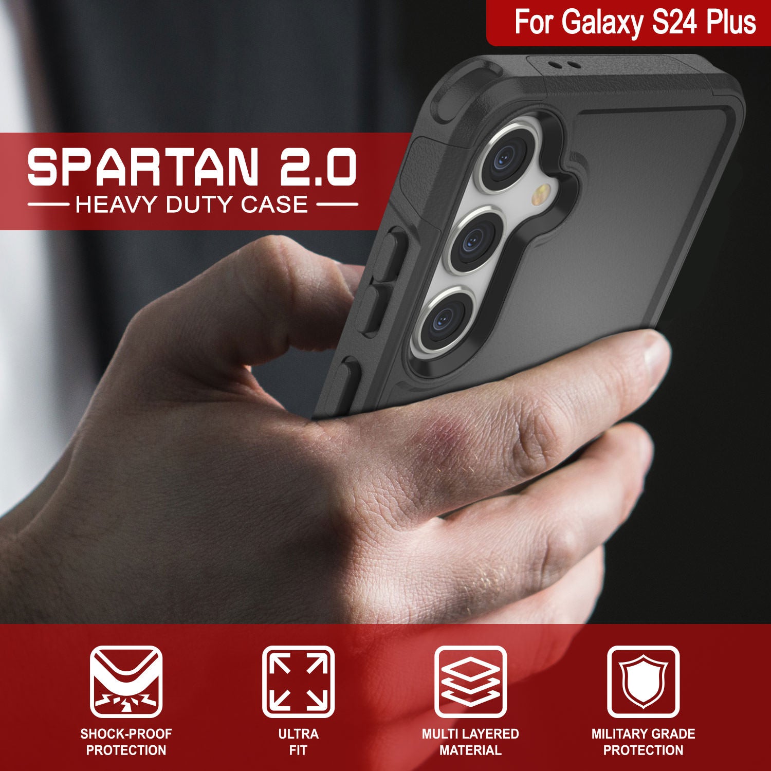 PunkCase Galaxy S24+ Plus Case, [Spartan 2.0 Series] Clear Rugged Heavy Duty Cover [Black]
