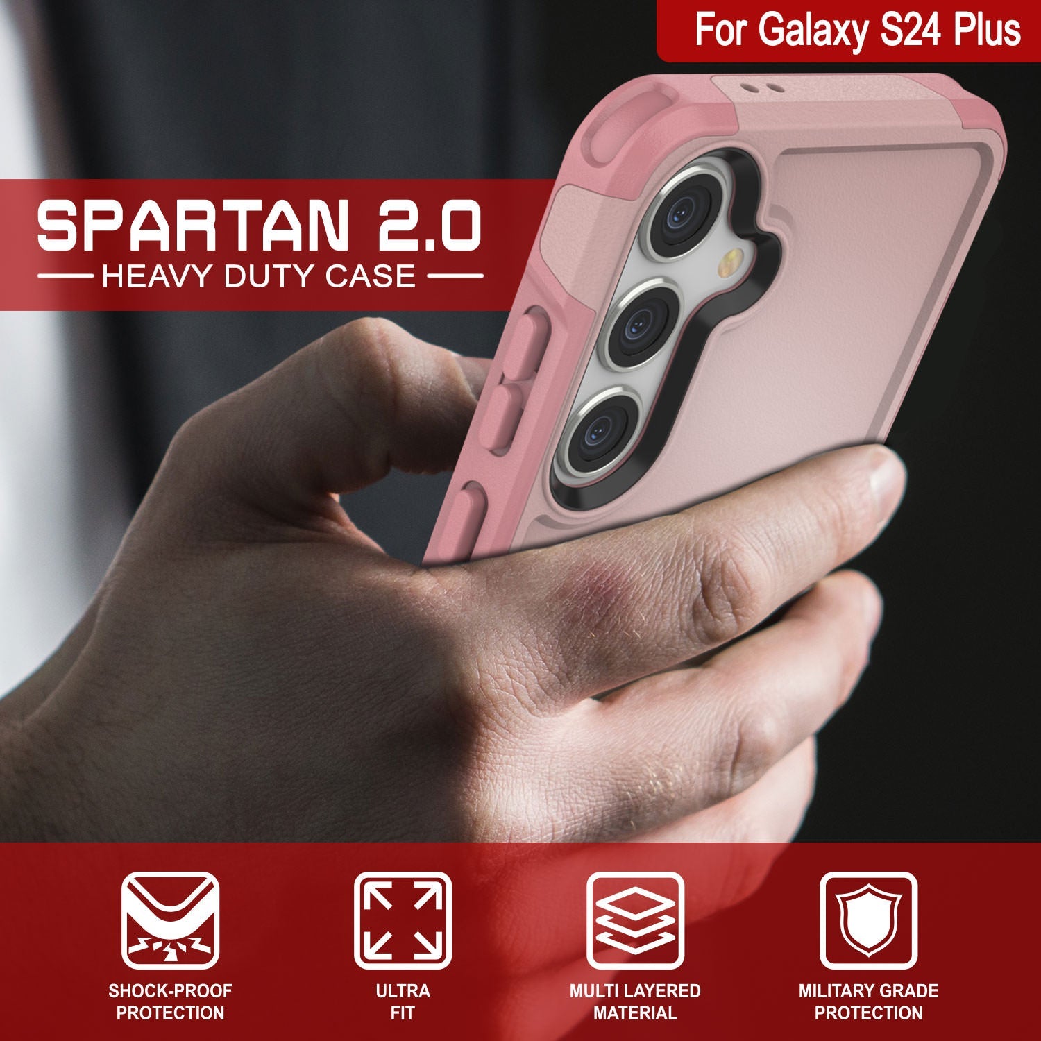 PunkCase Galaxy S24+ Plus Case, [Spartan 2.0 Series] Clear Rugged Heavy Duty Cover [Pink]