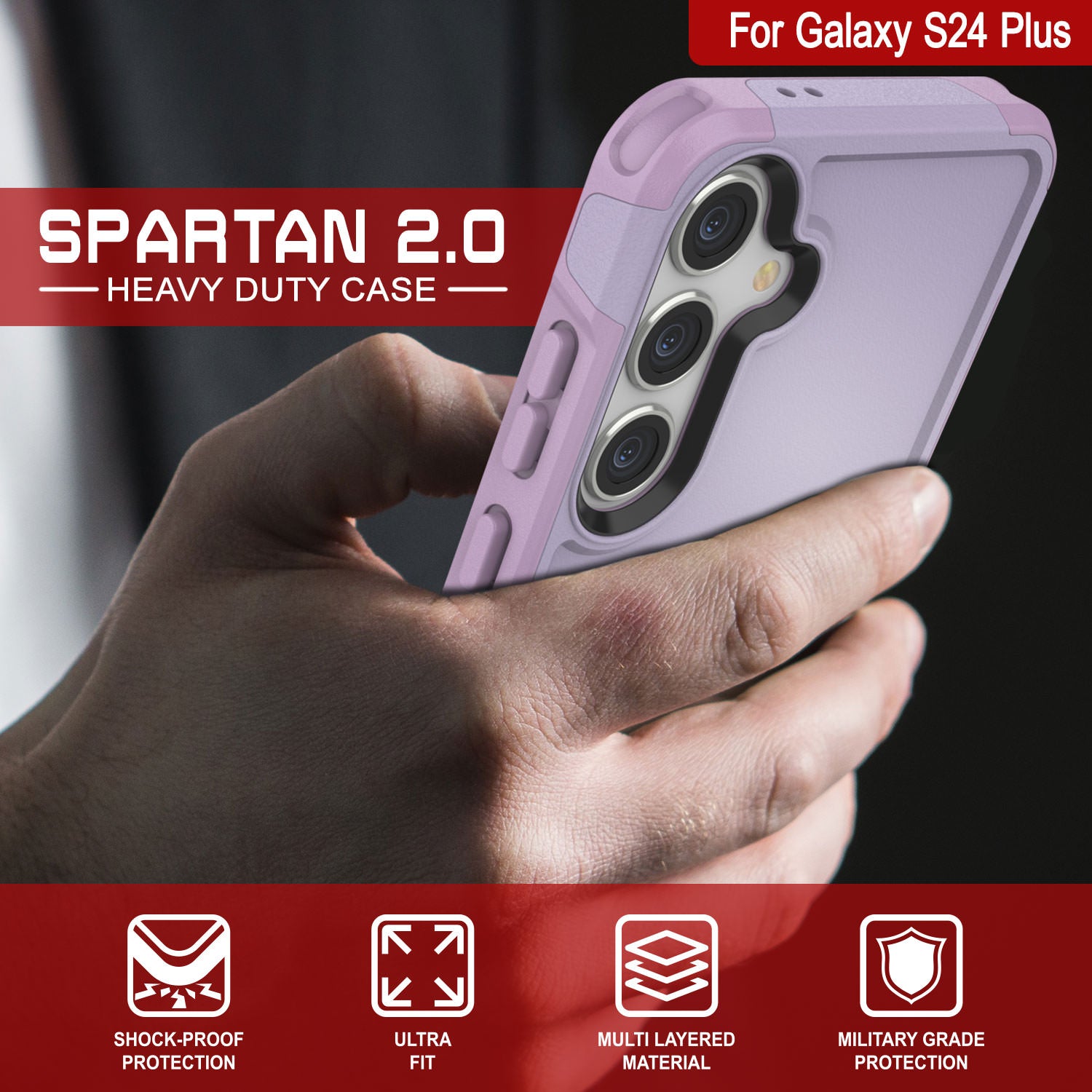 PunkCase Galaxy S24+ Plus Case, [Spartan 2.0 Series] Clear Rugged Heavy Duty Cover [Lilac]