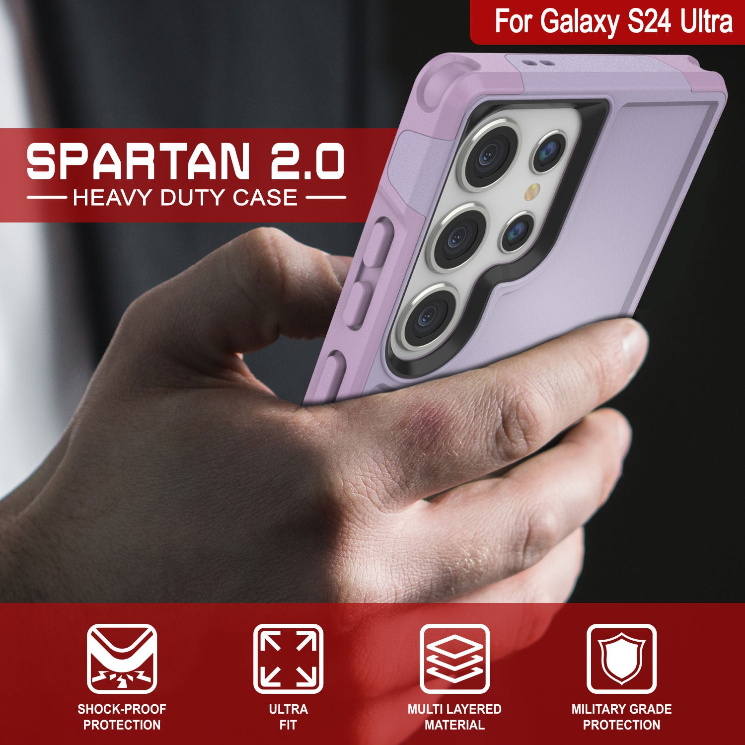 PunkCase Galaxy S24 Ultra Case, [Spartan 2.0 Series] Clear Rugged Heavy Duty Cover [Lilac]