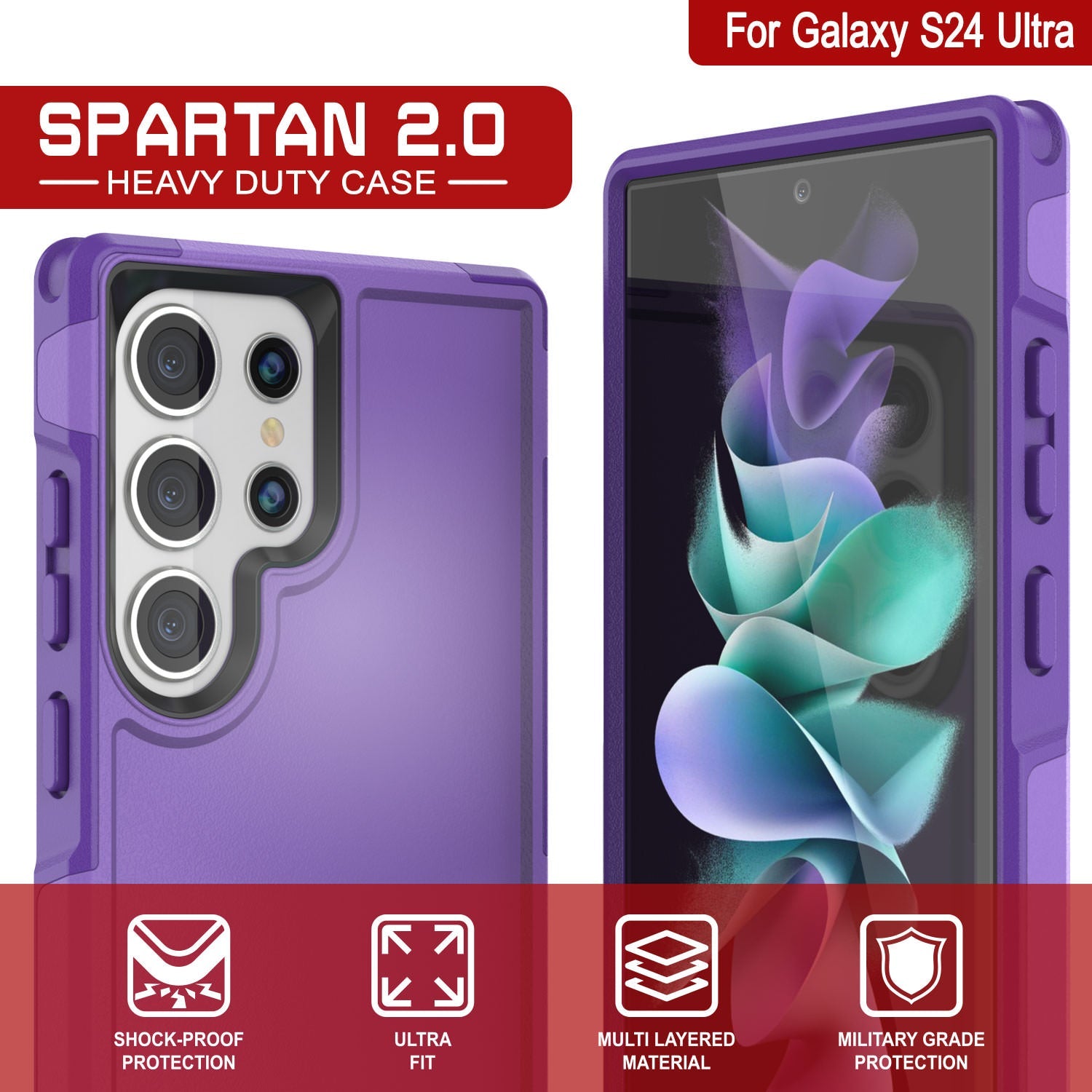PunkCase Galaxy S24 Ultra Case, [Spartan 2.0 Series] Clear Rugged Heavy Duty Cover [Purple]