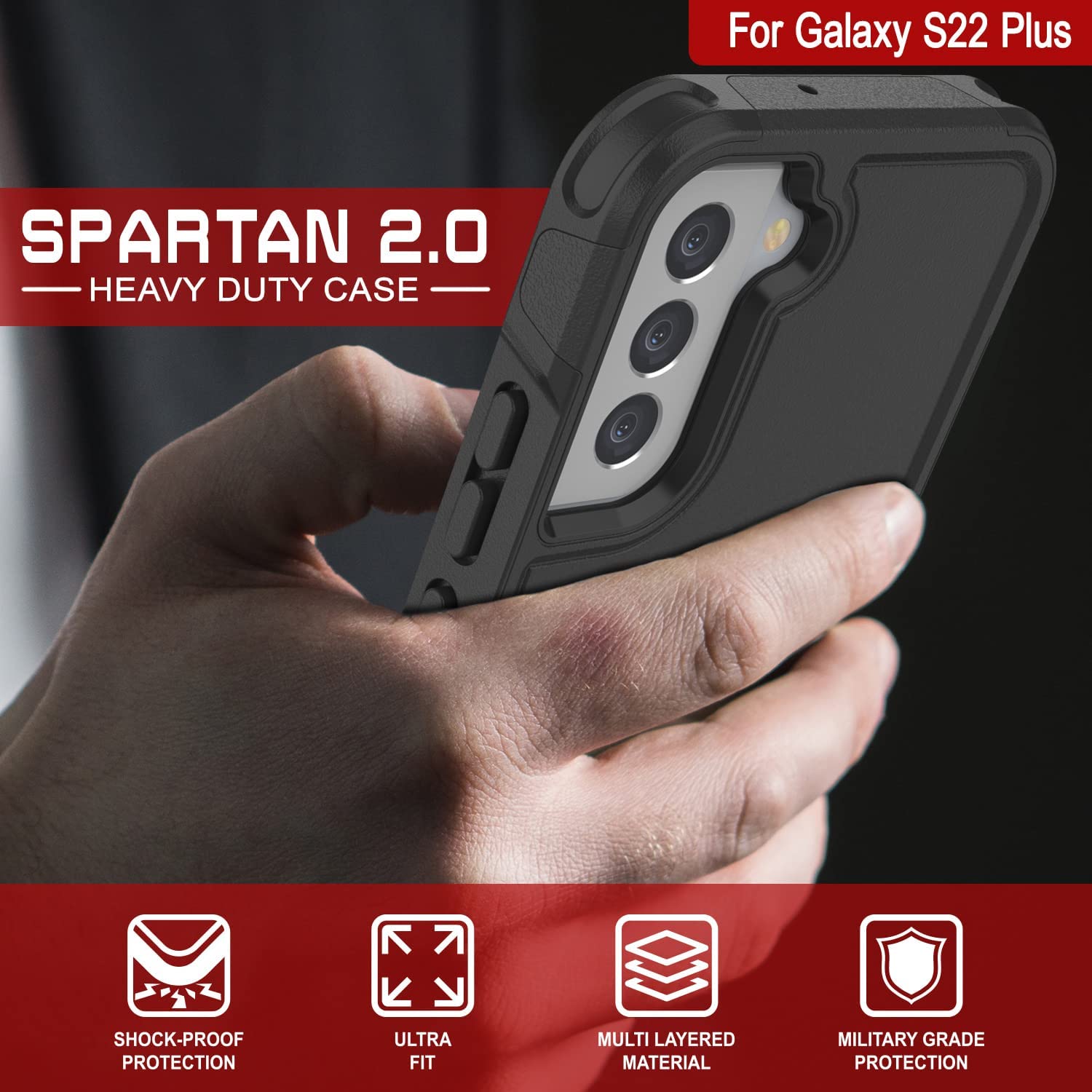 PunkCase Galaxy S22+ Plus Case, [Spartan 2.0 Series] Clear Rugged Heavy Duty Cover [Black]