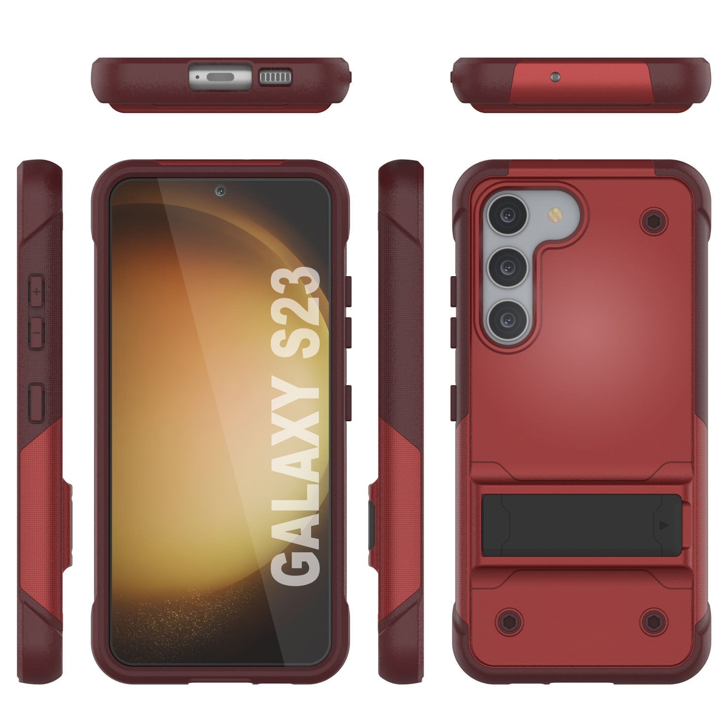 Punkcase Galaxy S23 Case [Reliance Series] Protective Hybrid Military Grade Cover W/Built-in Kickstand [Red-Rose]