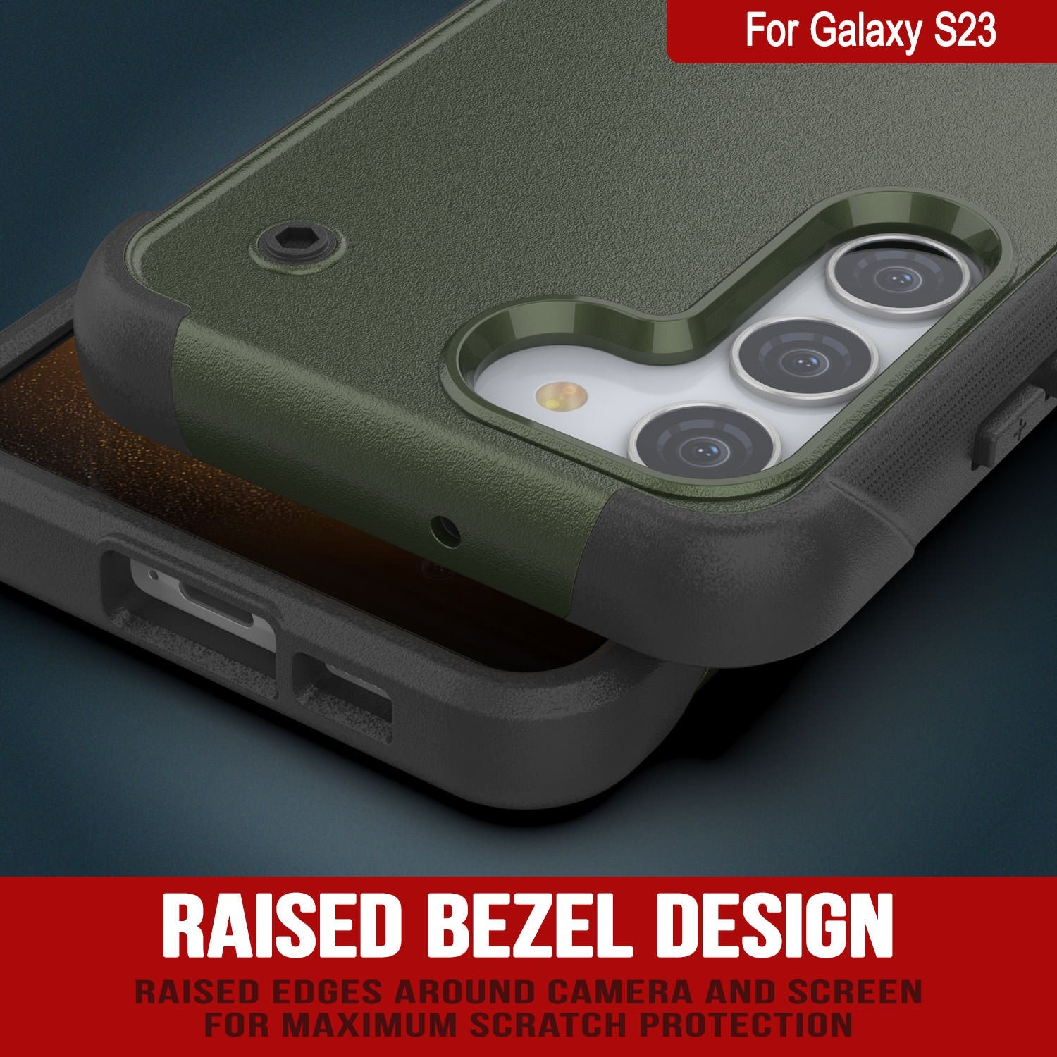 Punkcase Galaxy S23 Case [Reliance Series] Protective Hybrid Military Grade Cover W/Built-in Kickstand [Army Green-Black]