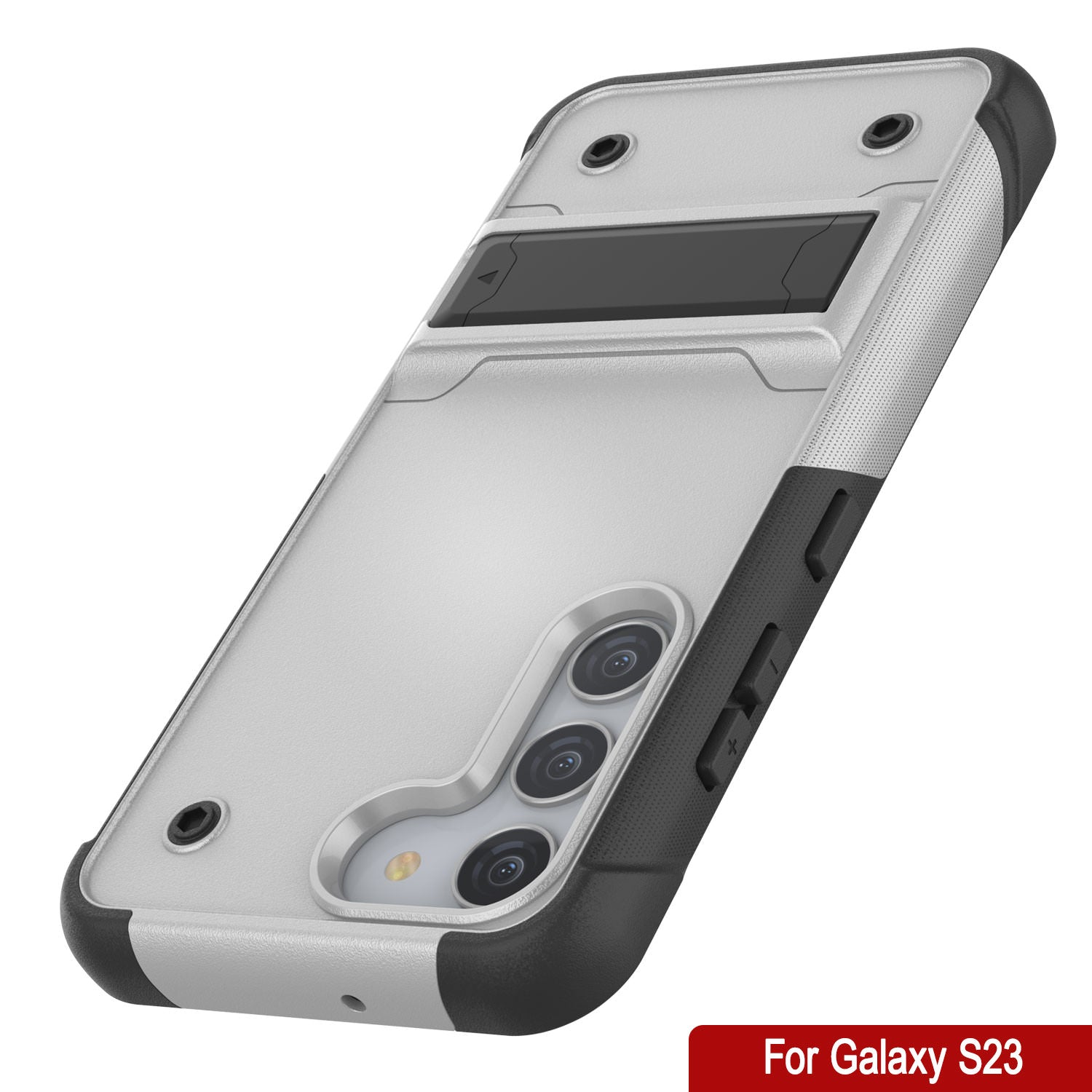 Punkcase Galaxy S23 Case [Reliance Series] Protective Hybrid Military Grade Cover W/Built-in Kickstand [White-Black]