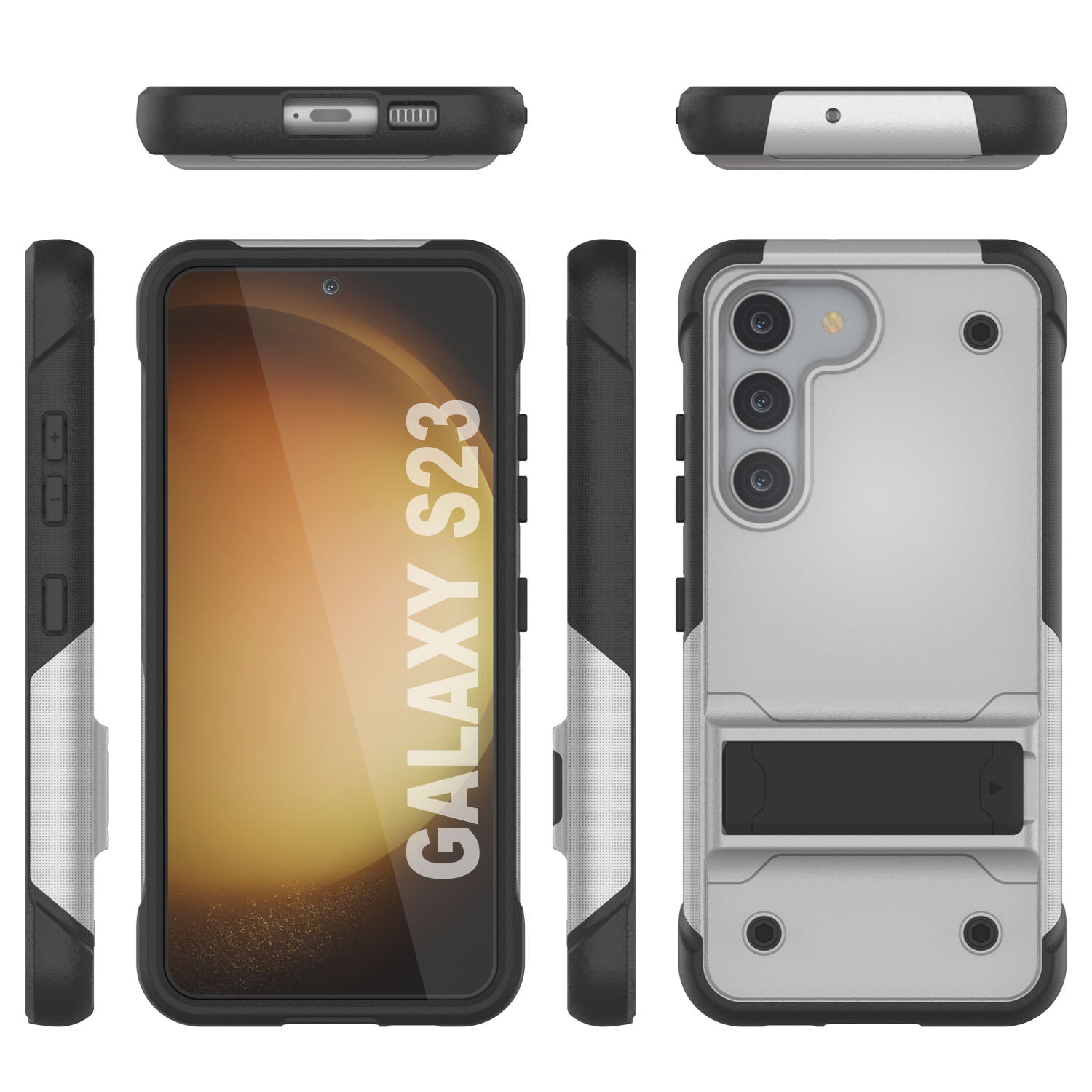 Punkcase Galaxy S23 Case [Reliance Series] Protective Hybrid Military Grade Cover W/Built-in Kickstand [White-Black]