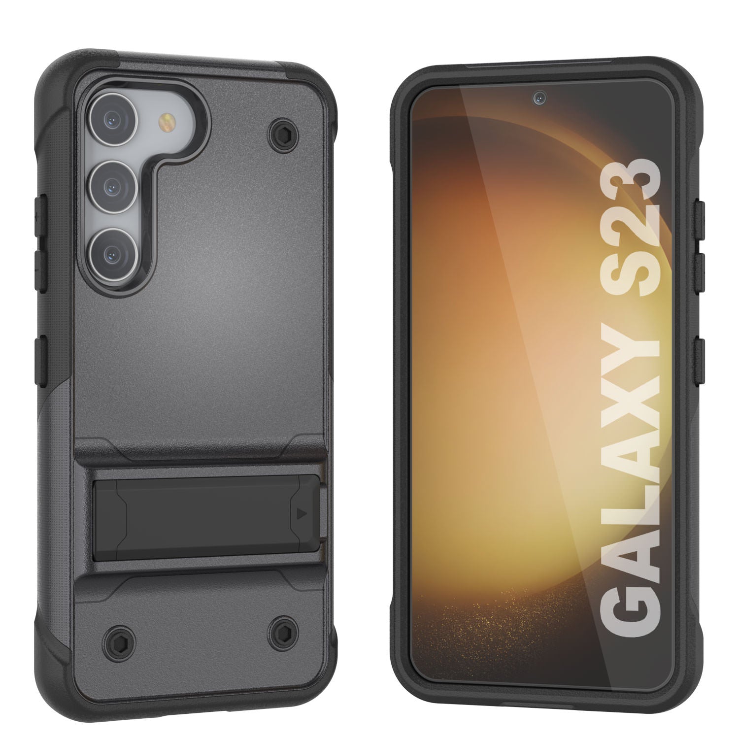 Punkcase Galaxy S23 Case [Reliance Series] Protective Hybrid Military Grade Cover W/Built-in Kickstand [Grey-Black]