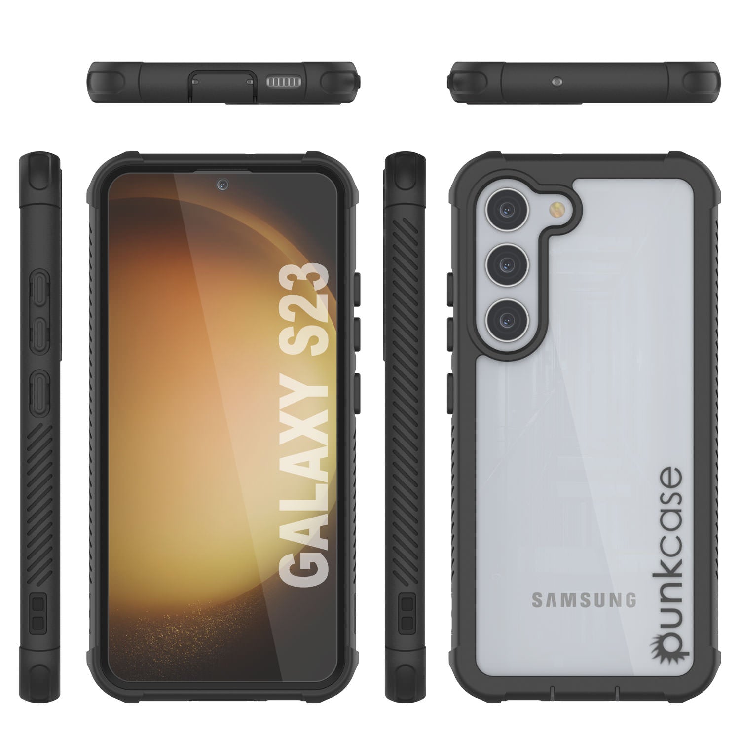 PunkCase Galaxy S23 Case, [Spartan Series] Clear Rugged Heavy Duty Cover [Black]