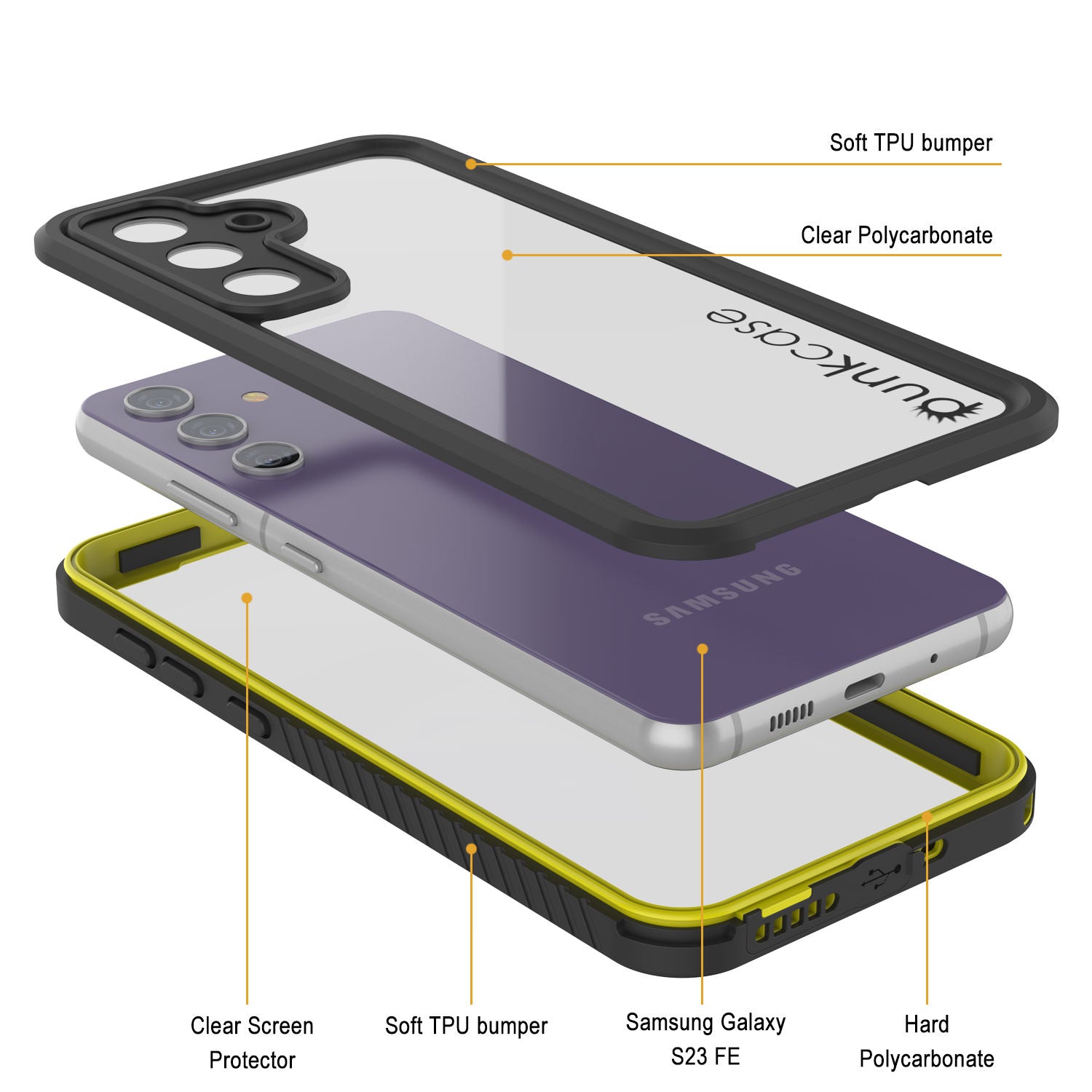 Galaxy S23 FE Water/ Shockproof [Extreme Series] With Screen Protector Case [Yellow]