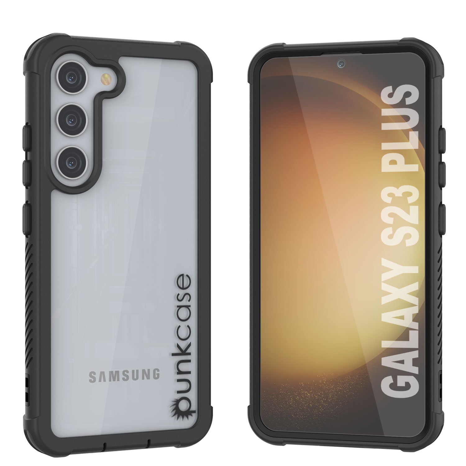 PunkCase Galaxy S23+ Plus Case, [Spartan Series] Clear Rugged Heavy Duty Cover [Black]