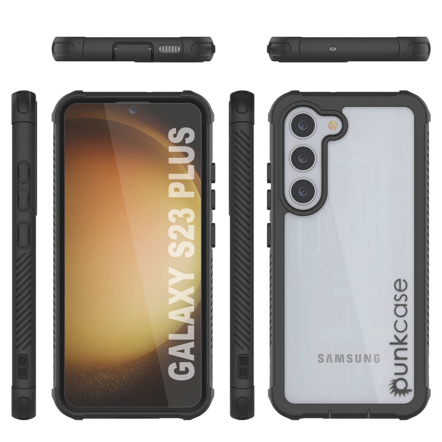 PunkCase Galaxy S23+ Plus Case, [Spartan Series] Clear Rugged Heavy Duty Cover [Black]