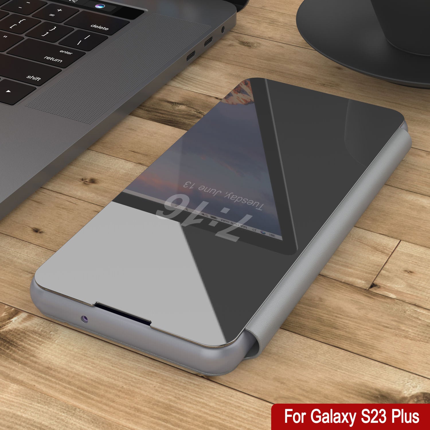 Punkcase Galaxy S23+ Plus Reflector Case Protective Flip Cover [Silver]