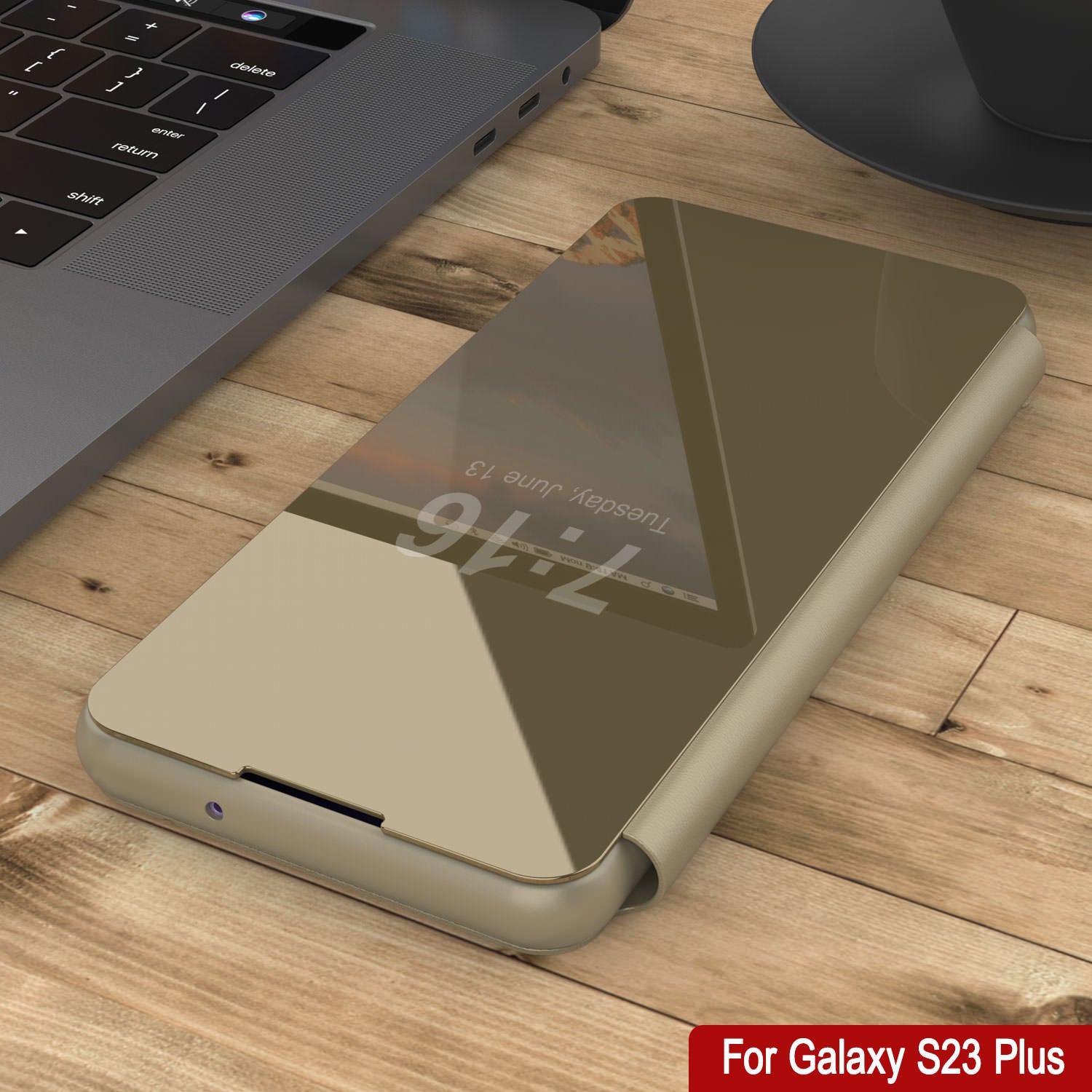 Punkcase Galaxy S23+ Plus Reflector Case Protective Flip Cover [Gold]