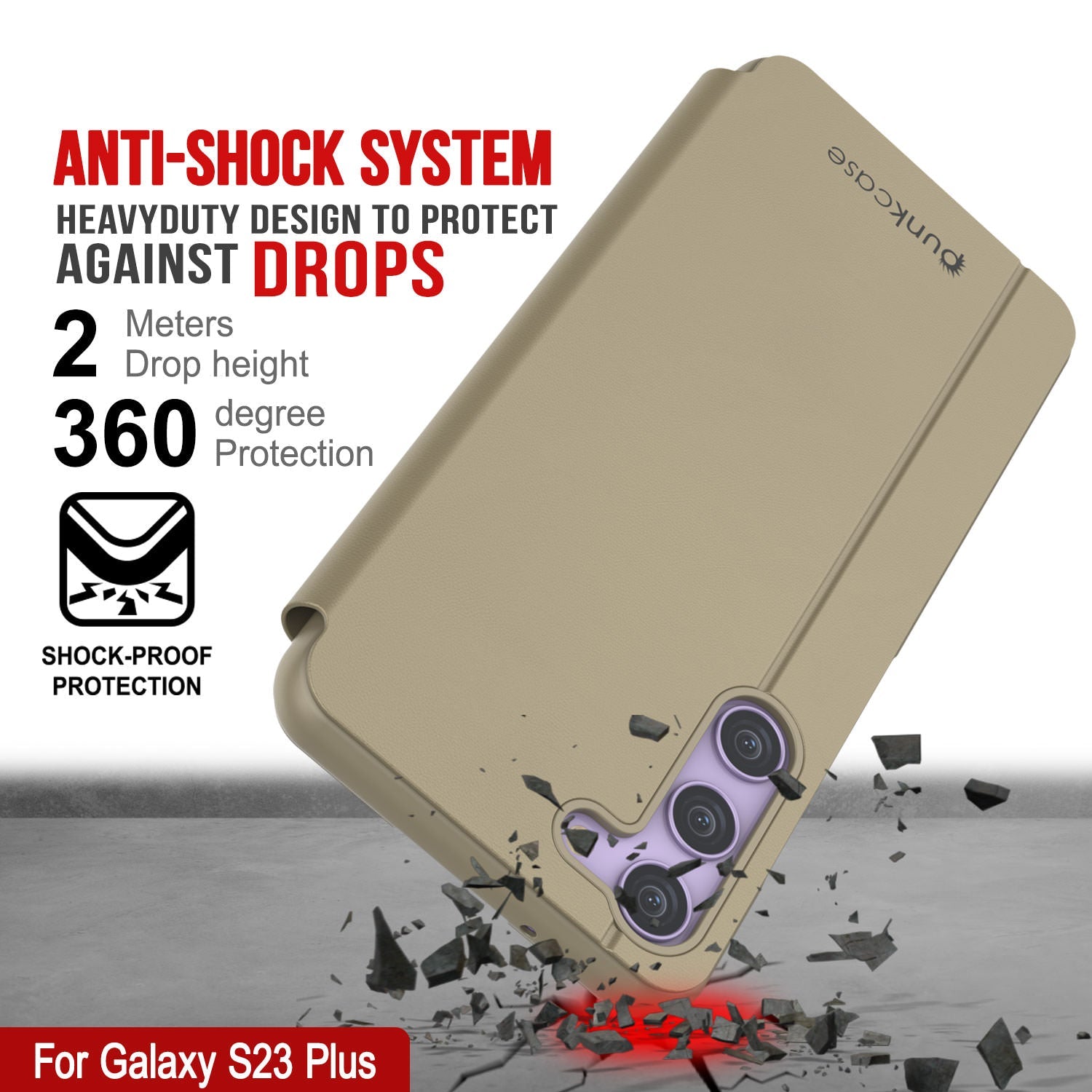 Punkcase Galaxy S23+ Plus Reflector Case Protective Flip Cover [Gold]