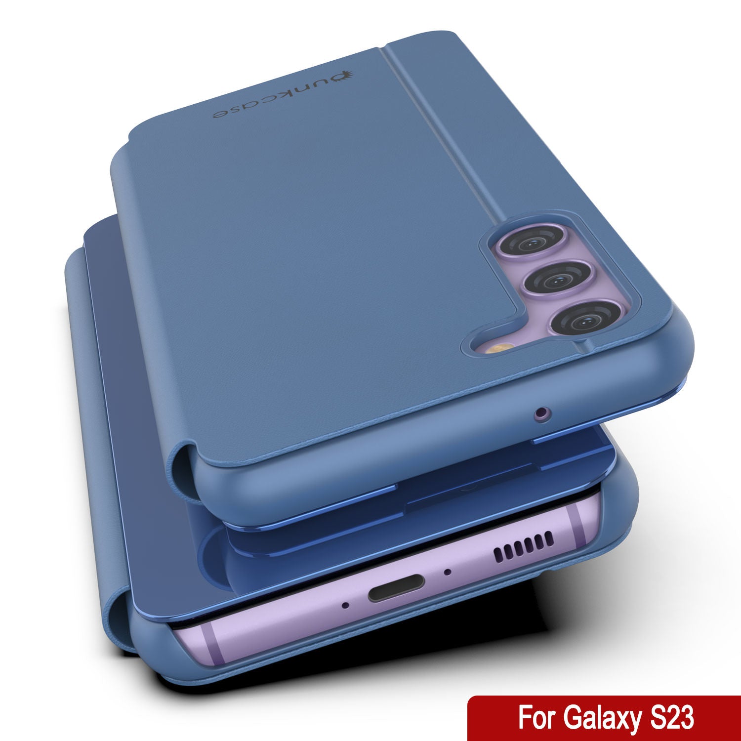 Punkcase Galaxy S23 Reflector Case Protective Flip Cover [Blue]