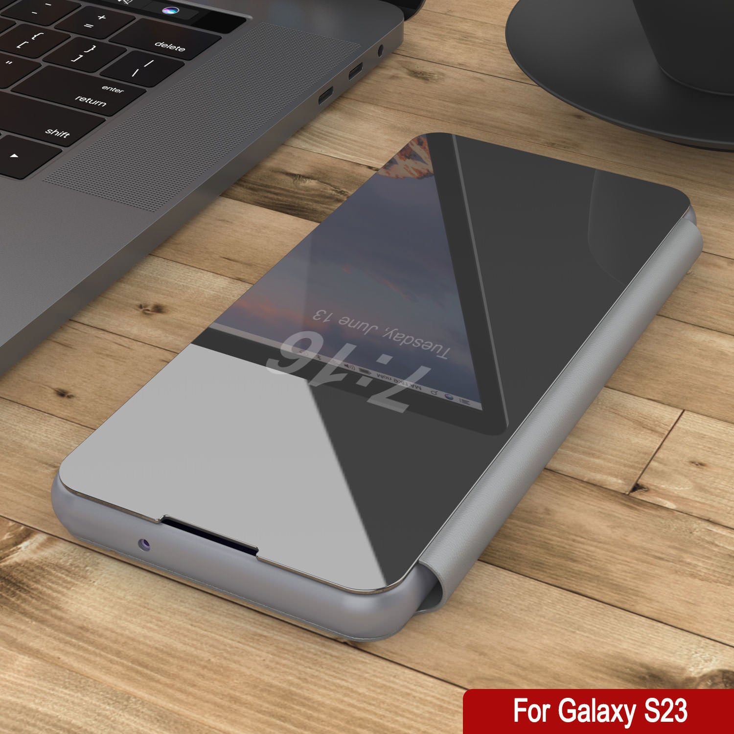 Punkcase Galaxy S23 Reflector Case Protective Flip Cover [Silver]