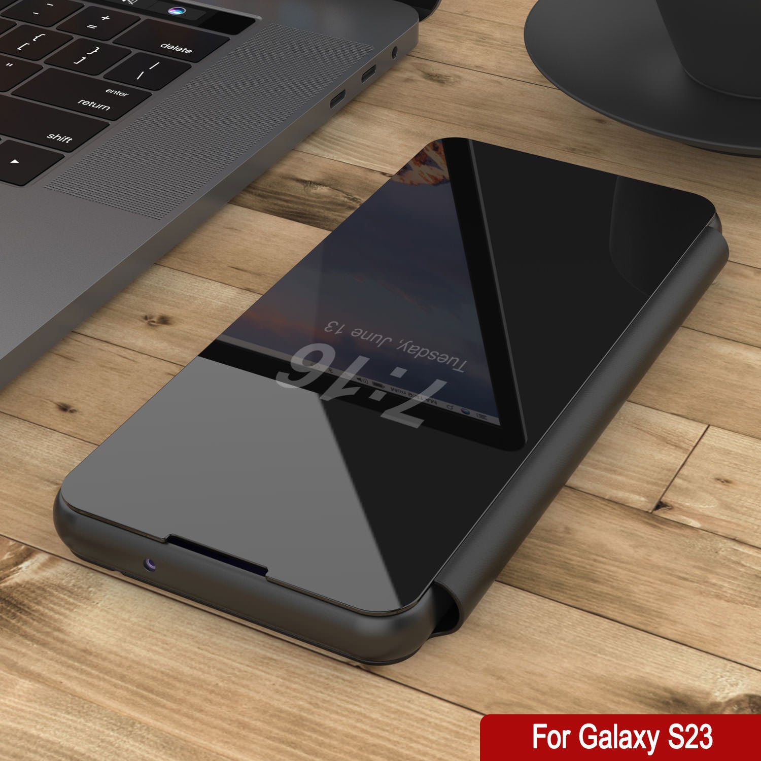 Punkcase Galaxy S23 Reflector Case Protective Flip Cover [Black]