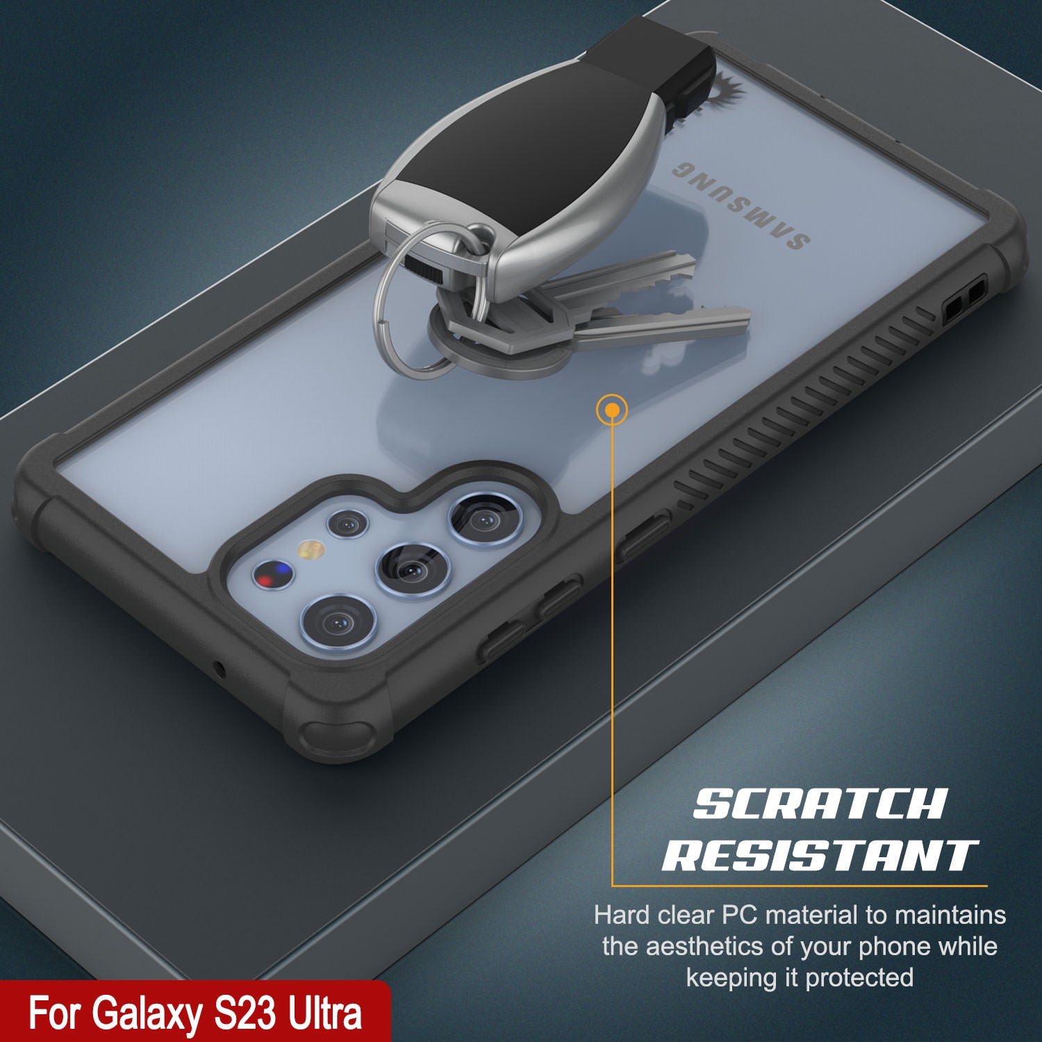 PunkCase Galaxy S23 Ultra Case, [Spartan Series] Clear Rugged Heavy Duty Cover [Black]