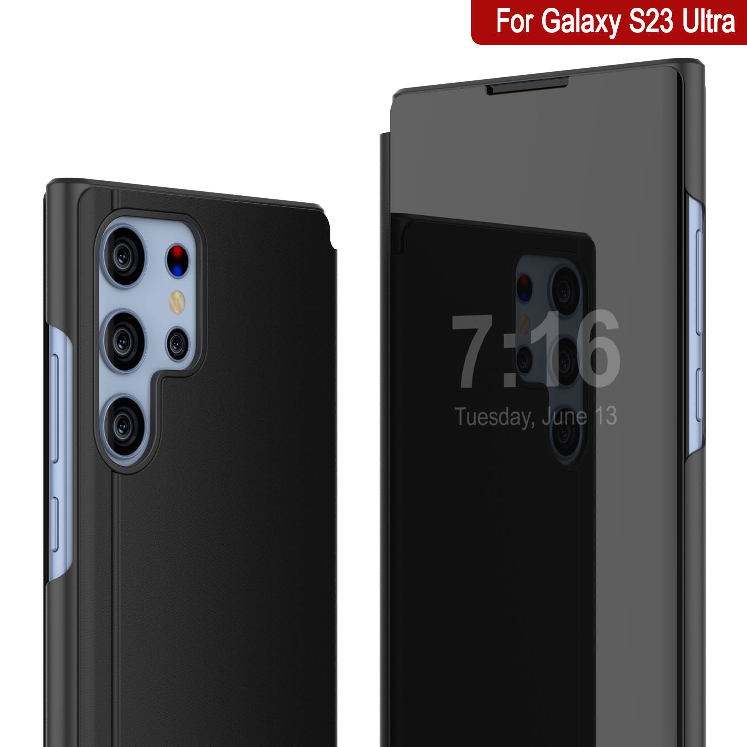 Punkcase Galaxy S23 Ultra Reflector Case Protective Flip Cover [Black]