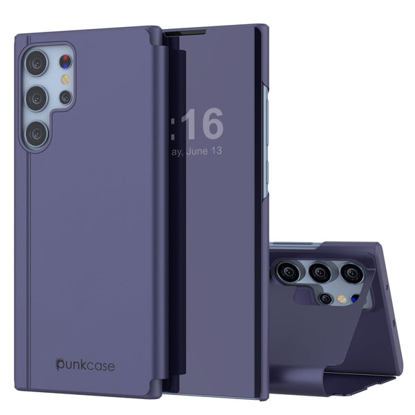 Punkcase Galaxy S23 Ultra Reflector Case Protective Flip Cover [Purple]