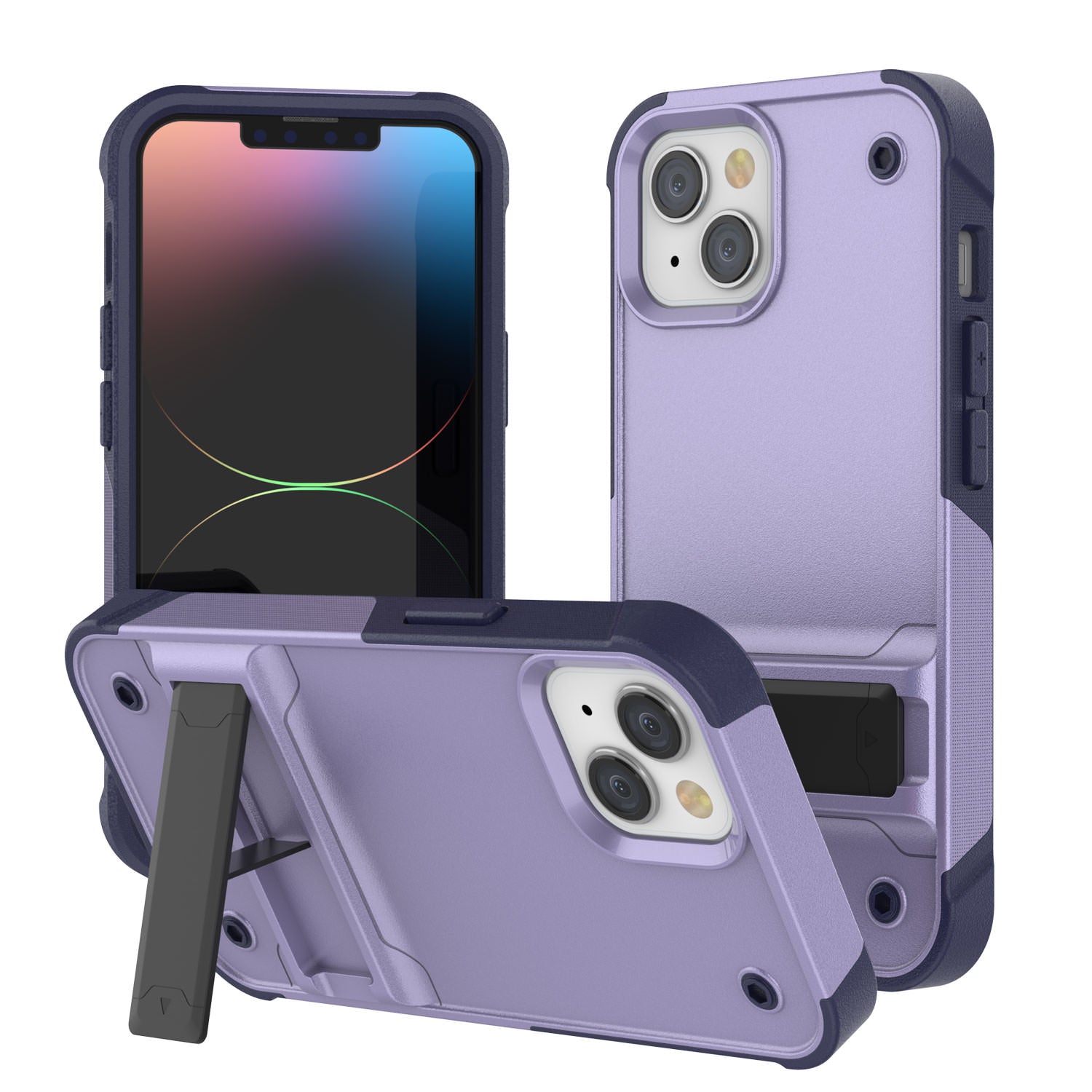 Punkcase iPhone 14 Plus Case [Reliance Series] Protective Hybrid Military Grade Cover W/Built-in Kickstand [Purple-Navy]