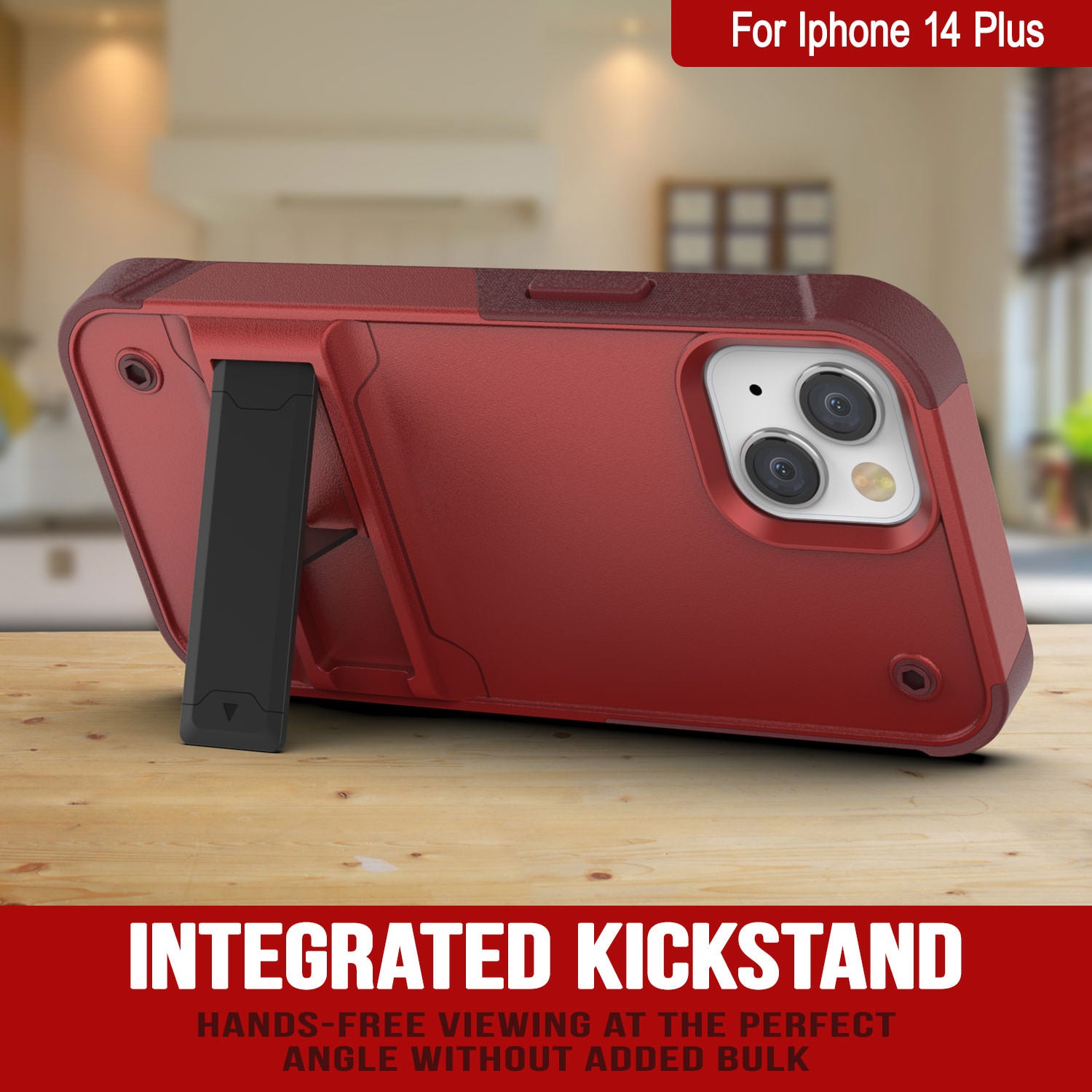 Punkcase iPhone 14 Plus Case [Reliance Series] Protective Hybrid Military Grade Cover W/Built-in Kickstand [Red-Rose]