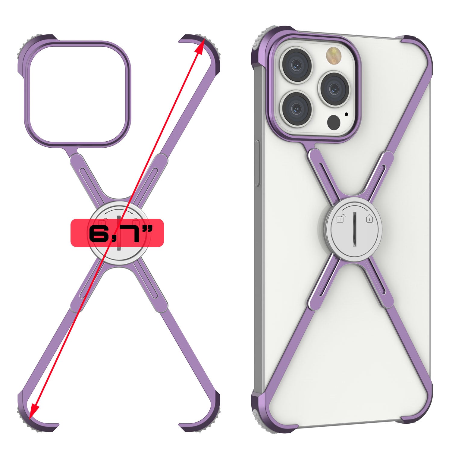 Punkcase iPhone 14 Pro Max Bumper Case [Backbone Series] Ultra Slim Minimalist Aluminum Metal X-Frame Cover for iPhone 14 Pro Max (2022) (6.7") [Purple]
