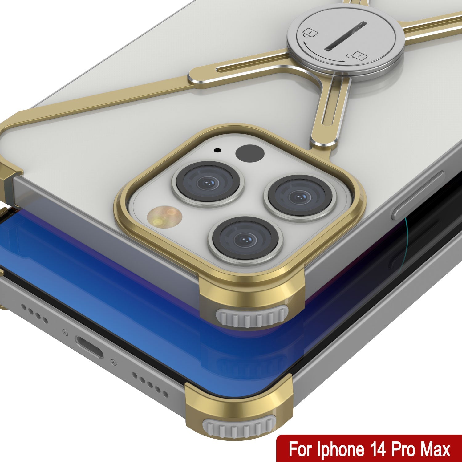 Punkcase iPhone 14 Pro Max Bumper Case [Backbone Series] Ultra Slim Minimalist Aluminum Metal X-Frame Cover for iPhone 14 Pro Max (2022) (6.7") [Gold]