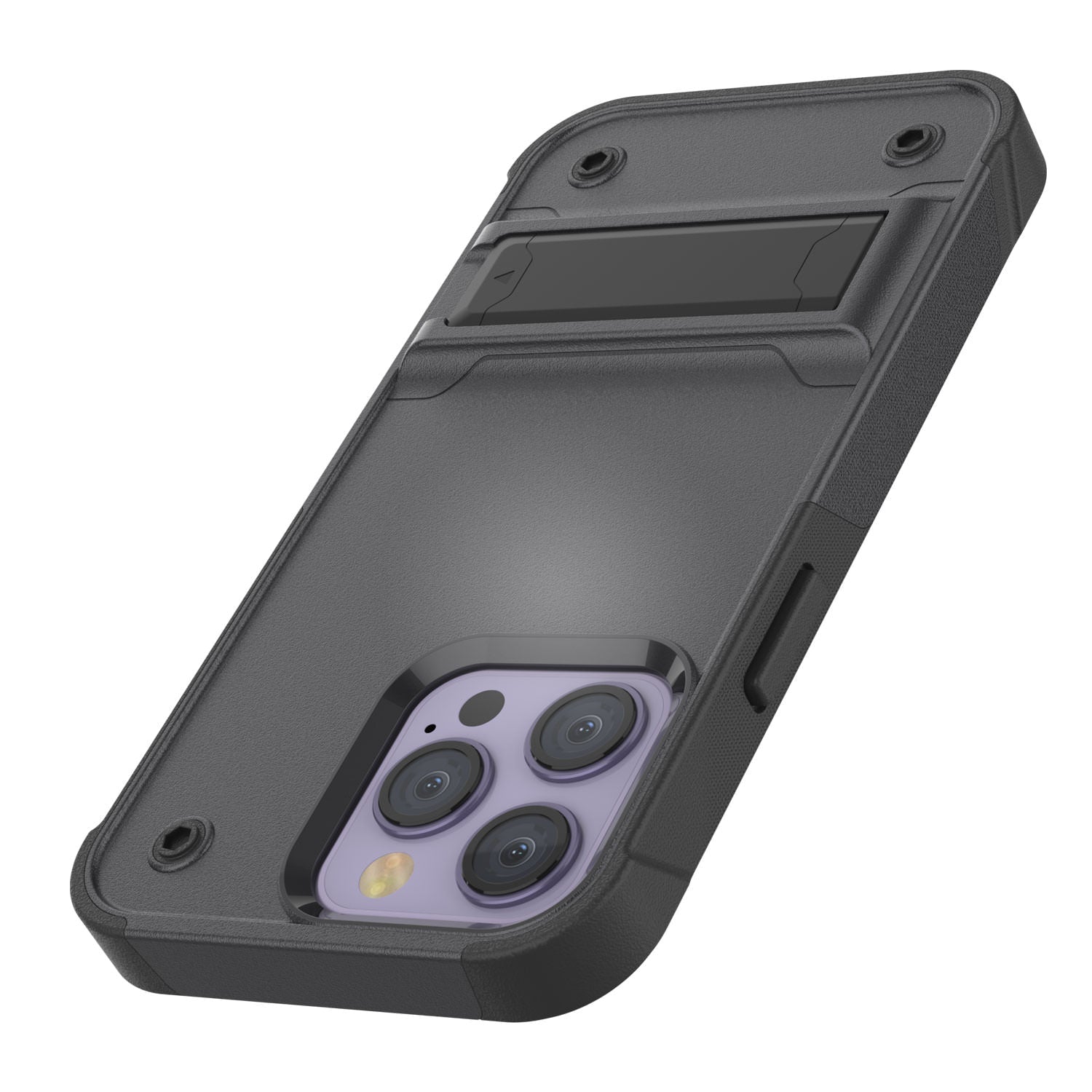 Punkcase iPhone 14 Pro Max Case [Reliance Series] Protective Hybrid Military Grade Cover W/Built-in Kickstand [Grey-Black]