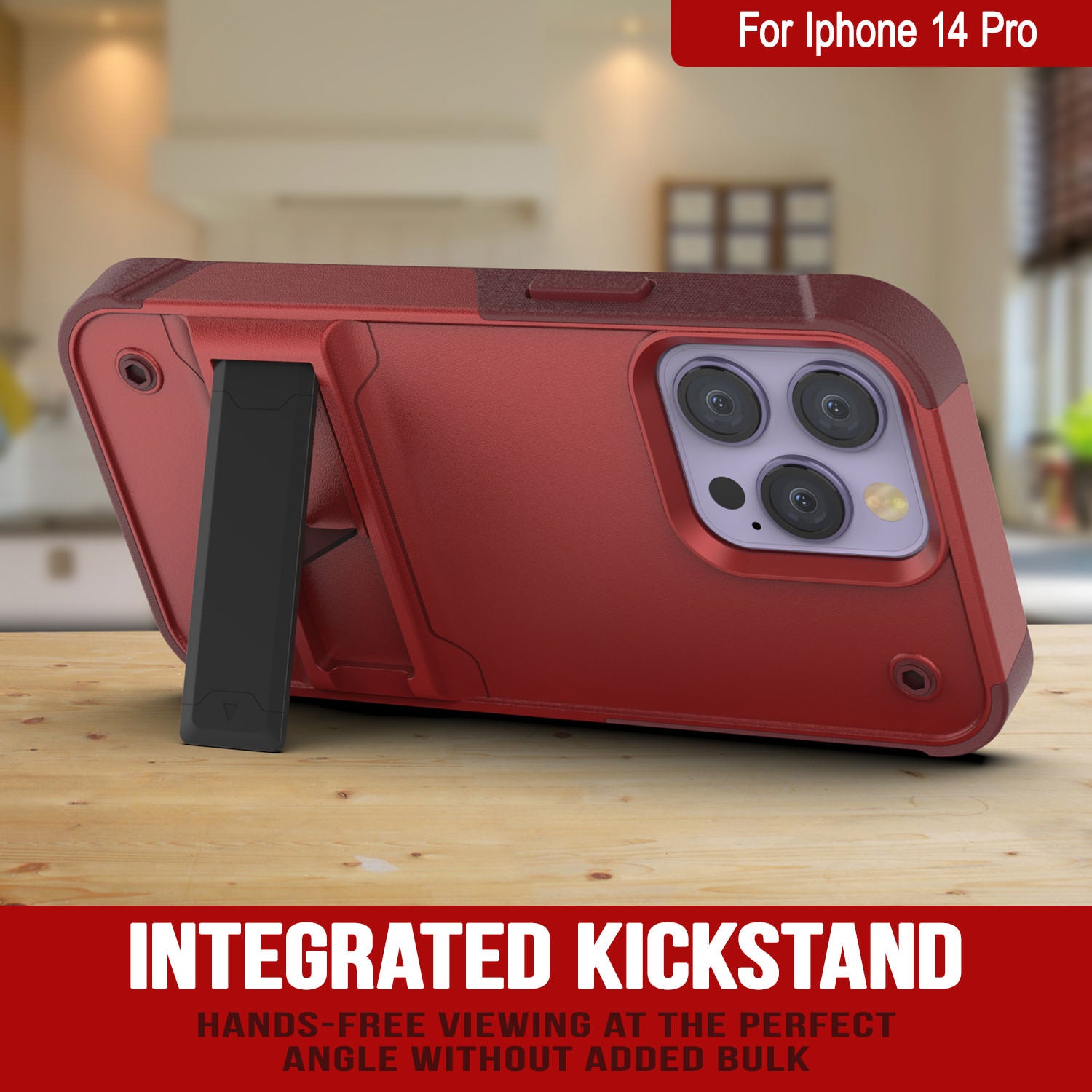 Punkcase iPhone 14 Pro Case [Reliance Series] Protective Hybrid Military Grade Cover W/Built-in Kickstand [Red-Rose]