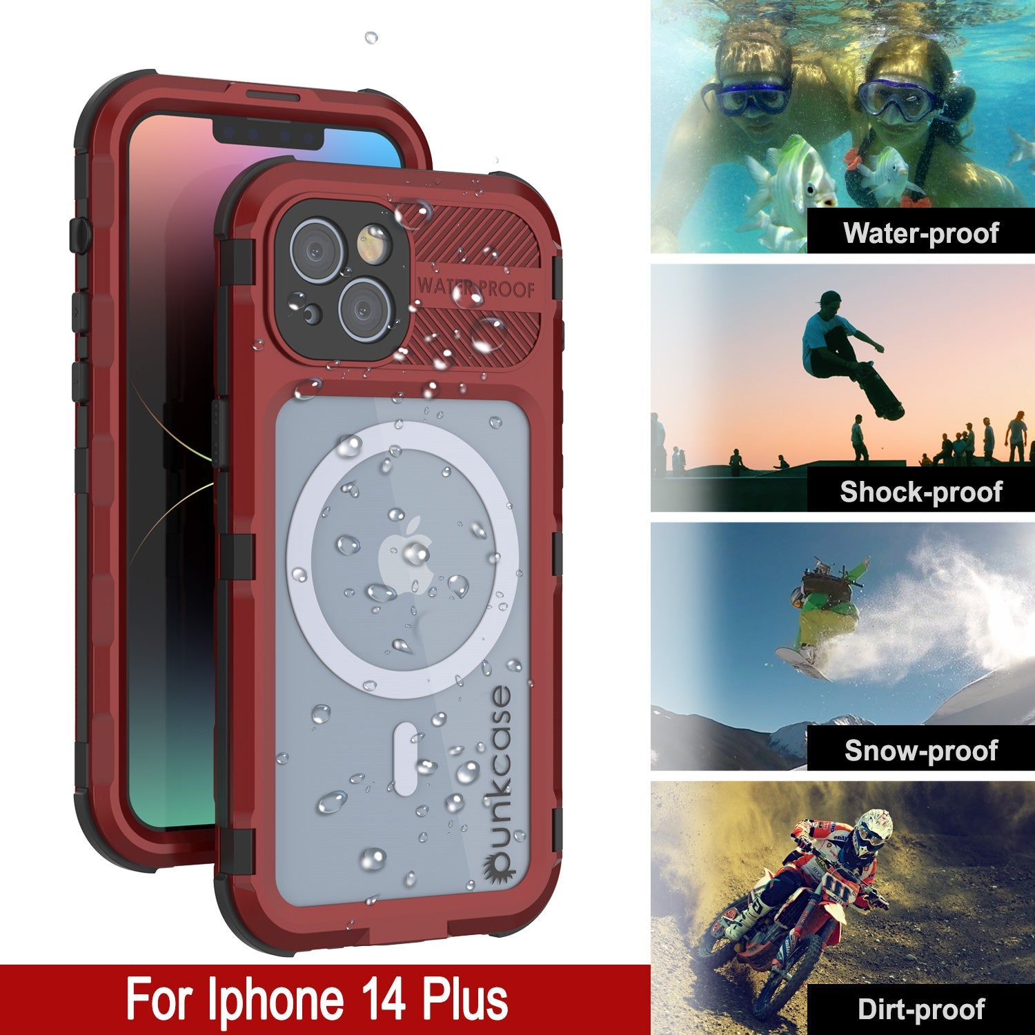 iPhone 14 Plus Metal Extreme 2.0 Series Aluminum Waterproof Case IP68 W/Buillt in Screen Protector [Red-Black]