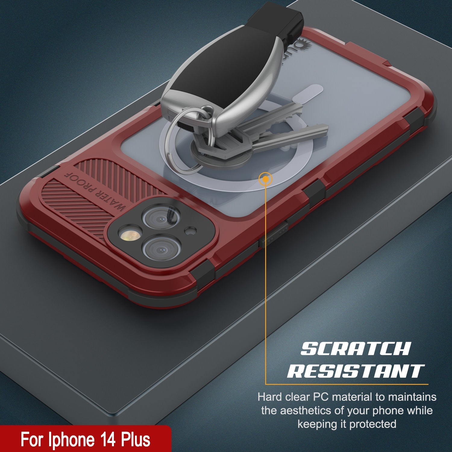iPhone 14 Plus Metal Extreme 2.0 Series Aluminum Waterproof Case IP68 W/Buillt in Screen Protector [Red-Black]