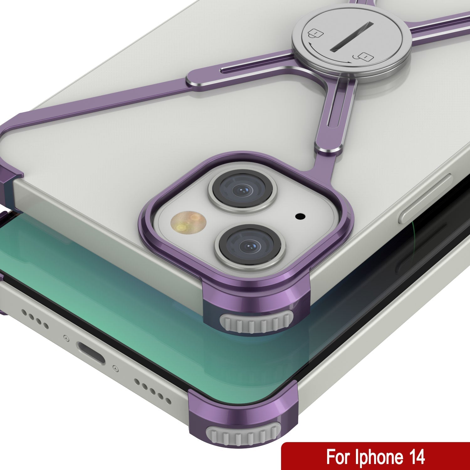 Punkcase iPhone 14 Bumper Case [Backbone Series] Ultra Slim Minimalist Aluminum Metal X-Frame Cover for iPhone 14 (2022) (6.1") [Purple]