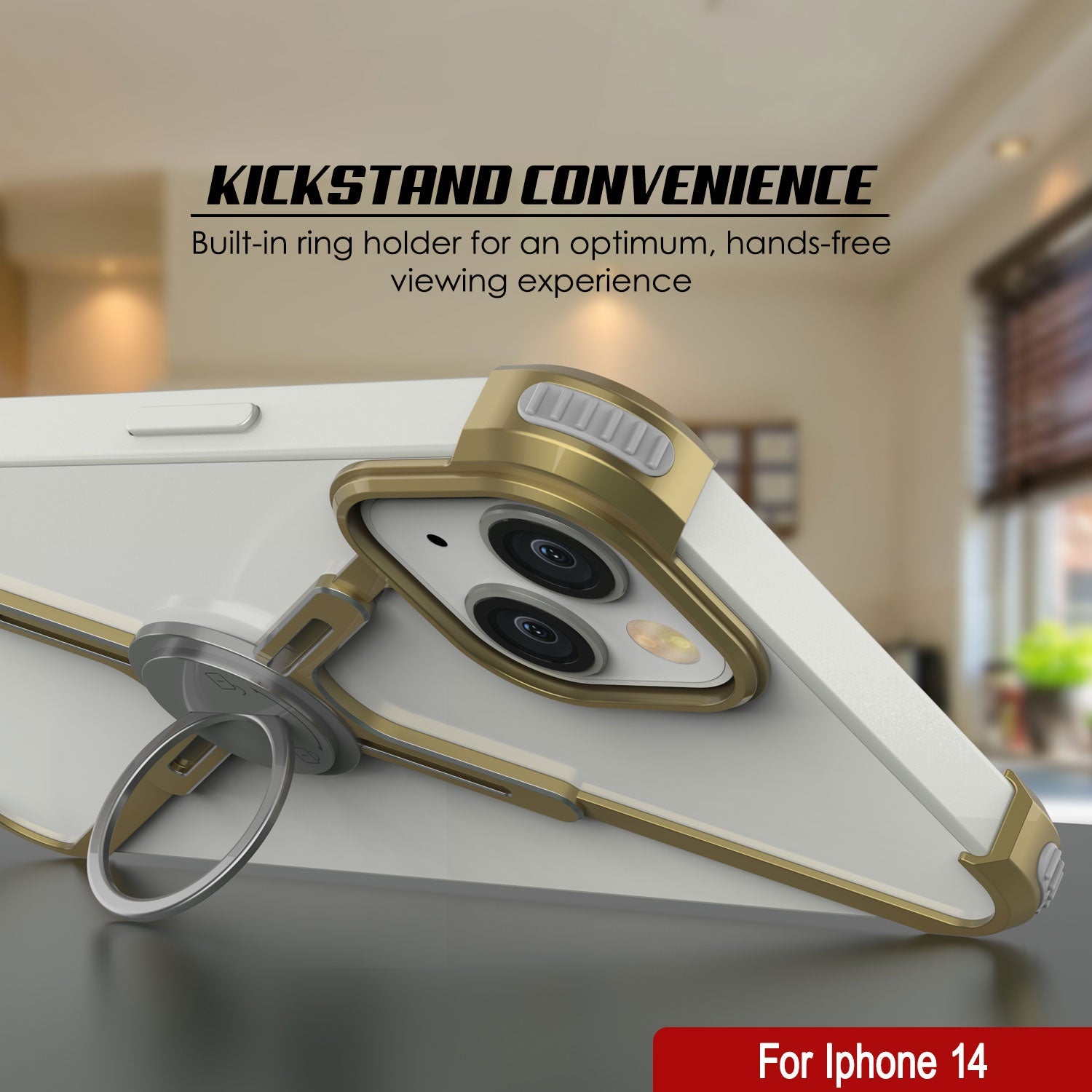 Punkcase iPhone 14 Bumper Case [Backbone Series] Ultra Slim Minimalist Aluminum Metal X-Frame Cover for iPhone 14 (2022) (6.1") [Gold]
