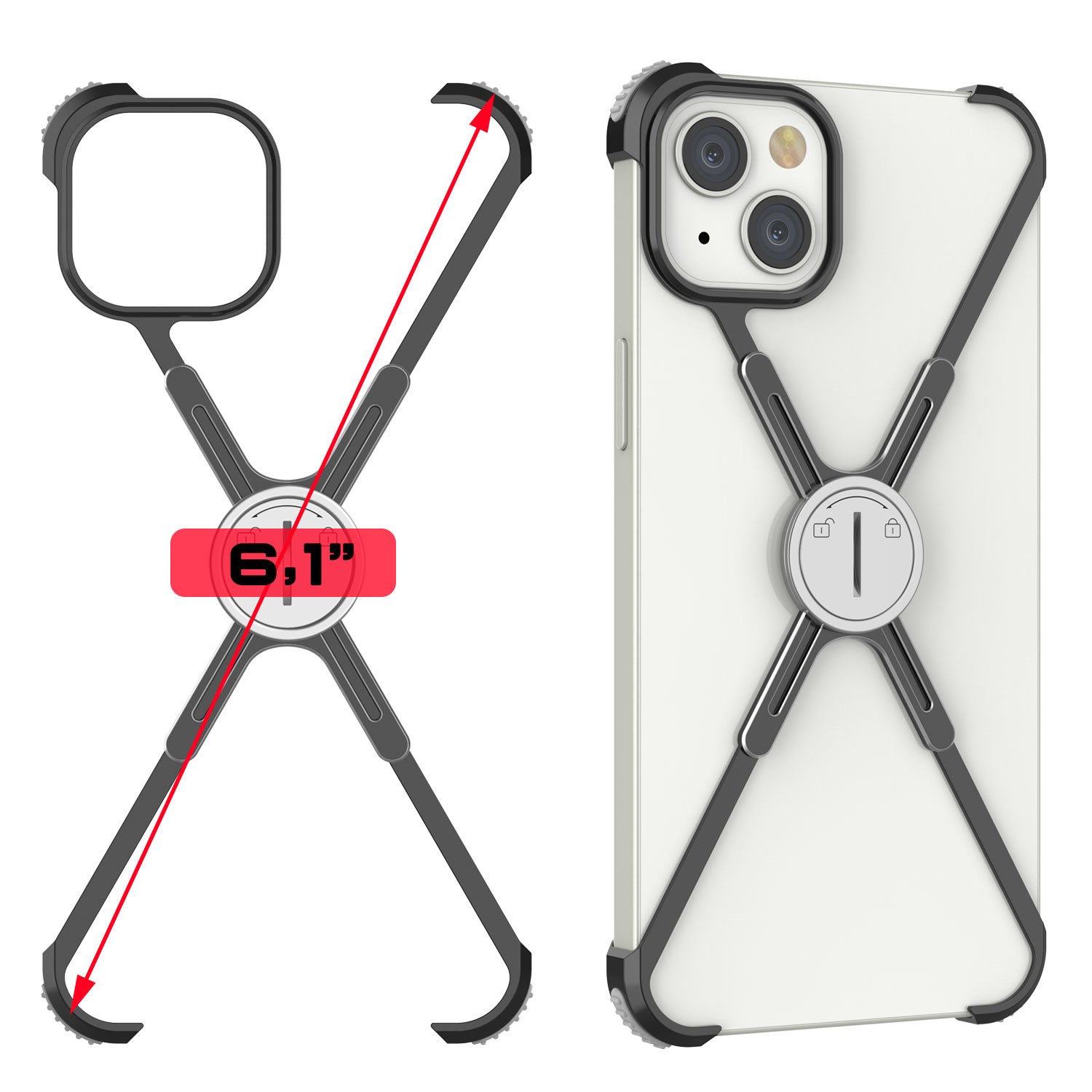 Punkcase iPhone 14 Bumper Case [Backbone Series] Ultra Slim Minimalist Aluminum Metal X-Frame Cover for iPhone 14 (2022) (6.1") [Black]
