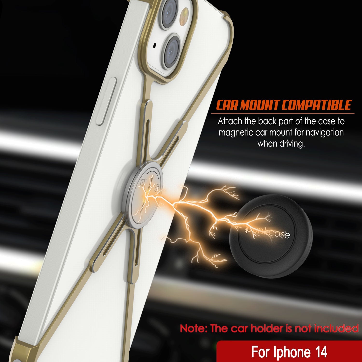 Punkcase iPhone 14 Bumper Case [Backbone Series] Ultra Slim Minimalist Aluminum Metal X-Frame Cover for iPhone 14 (2022) (6.1") [Gold]