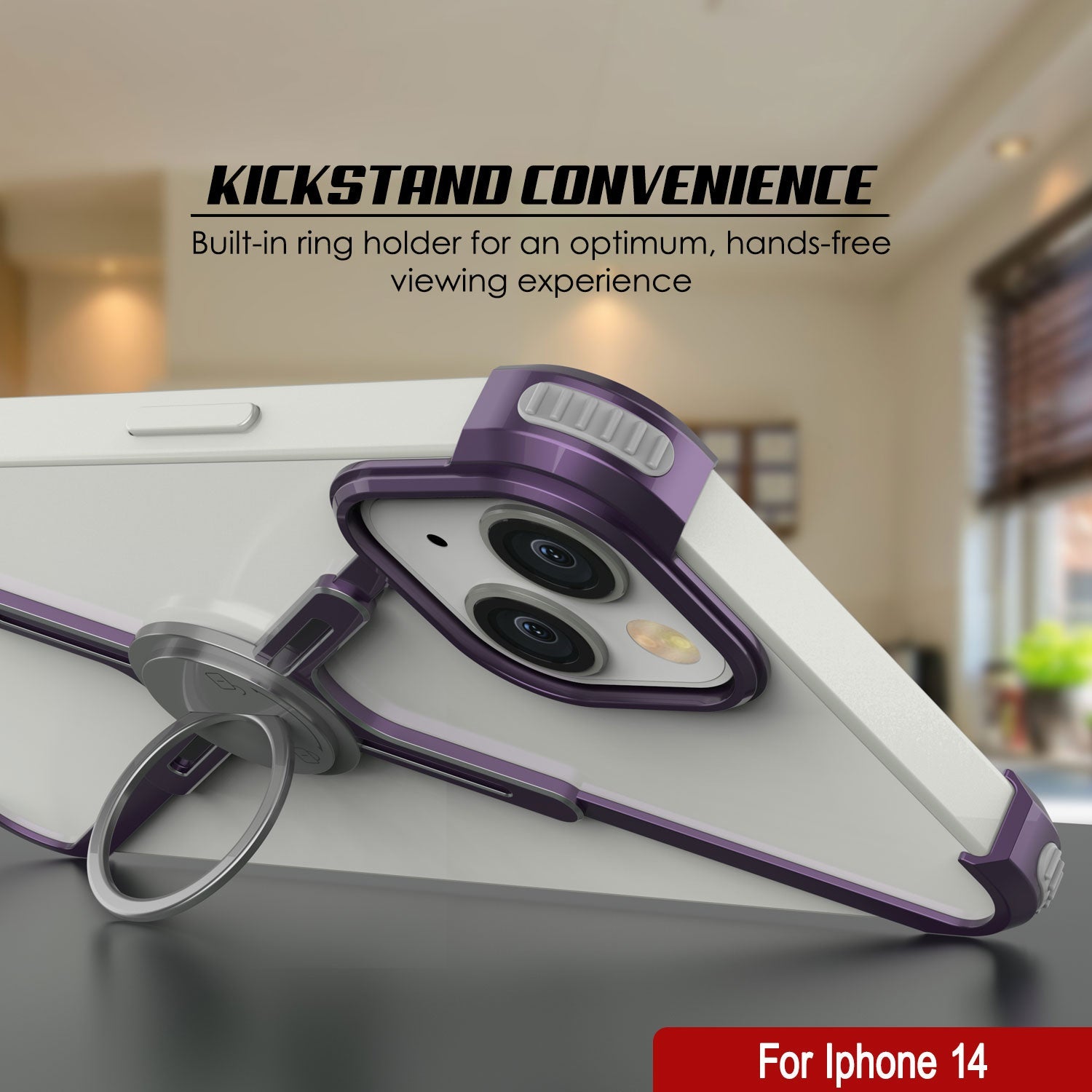 Punkcase iPhone 14 Bumper Case [Backbone Series] Ultra Slim Minimalist Aluminum Metal X-Frame Cover for iPhone 14 (2022) (6.1") [Purple]