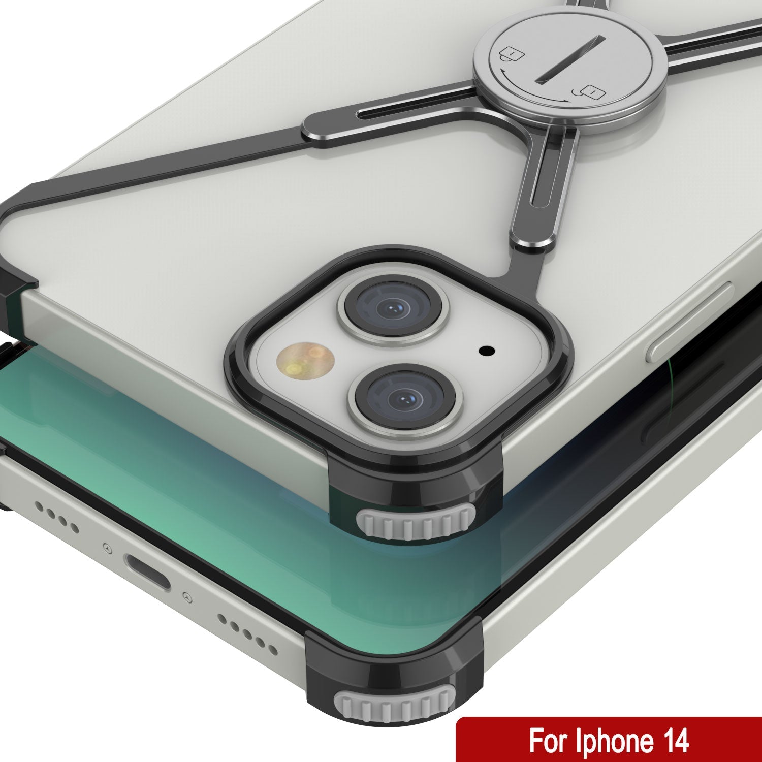 Punkcase iPhone 14 Bumper Case [Backbone Series] Ultra Slim Minimalist Aluminum Metal X-Frame Cover for iPhone 14 (2022) (6.1") [Black]