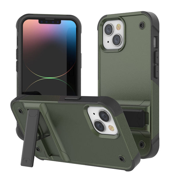 Punkcase iPhone 14 Case [Reliance Series] Protective Hybrid Military Grade Cover W/Built-in Kickstand [Army-Green-Black]