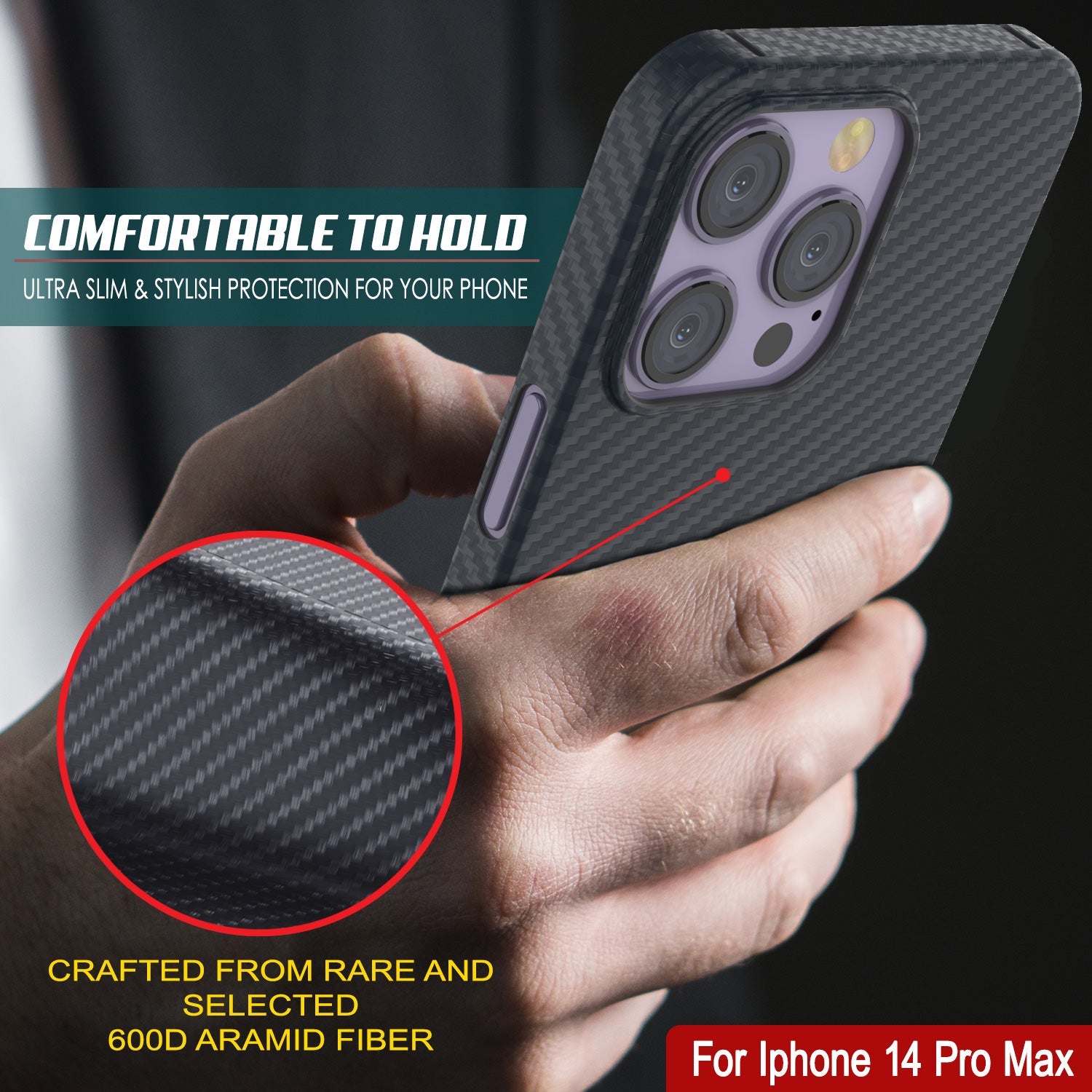 Punkcase iPhone 14 Pro Max Carbon Fiber Case [AramidShield Series] Ultra Slim & Light Kevlar