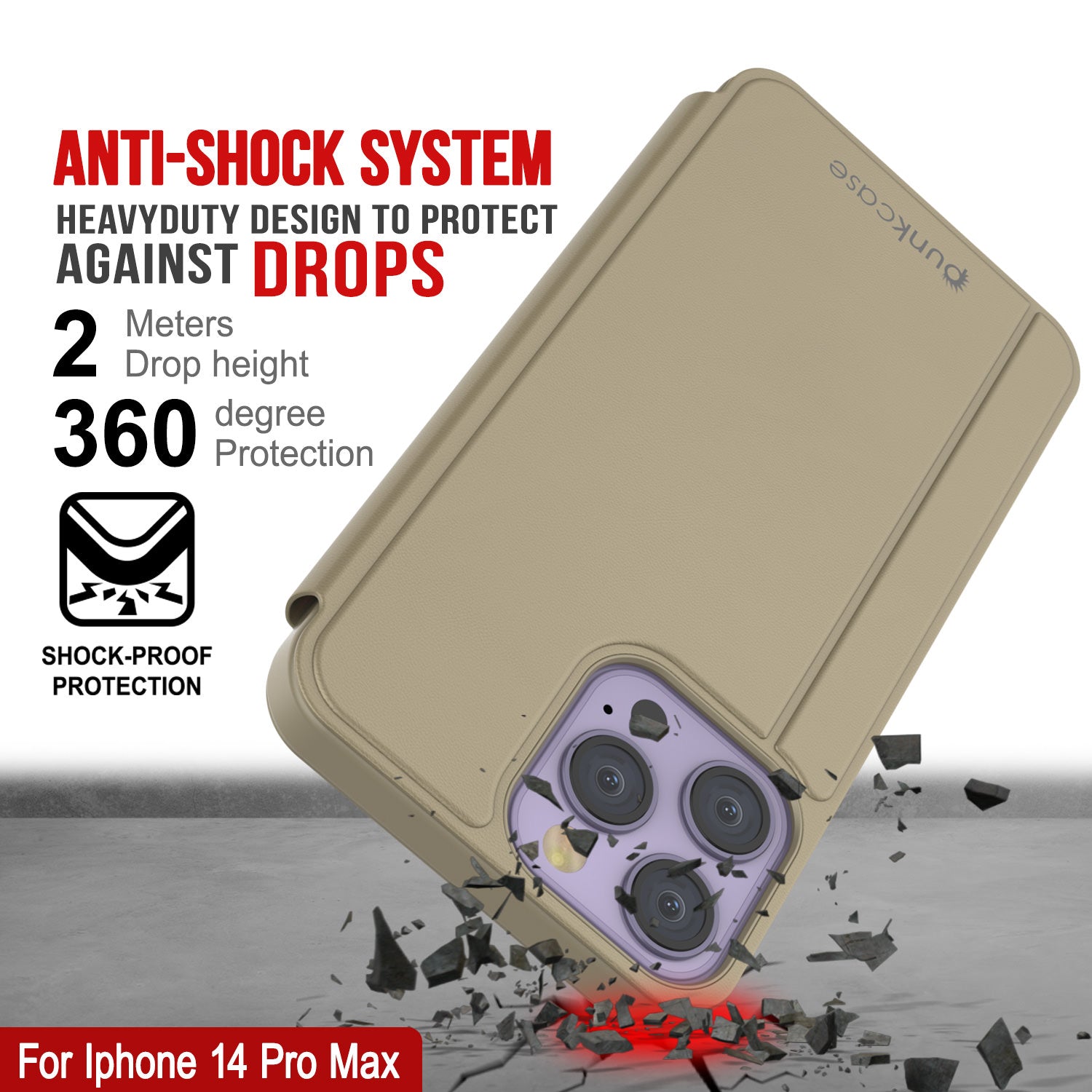 Punkcase iPhone 14 Pro Max Reflector Case Protective Flip Cover [Gold]