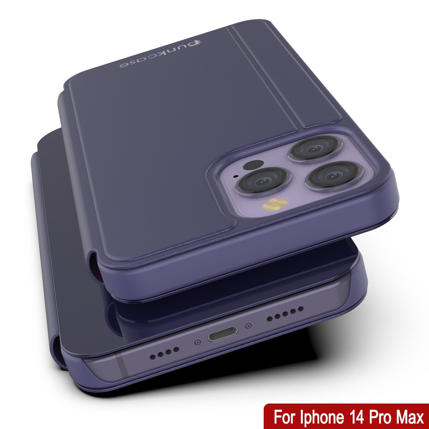 Punkcase iPhone 14 Pro Max Reflector Case Protective Flip Cover [Purple]