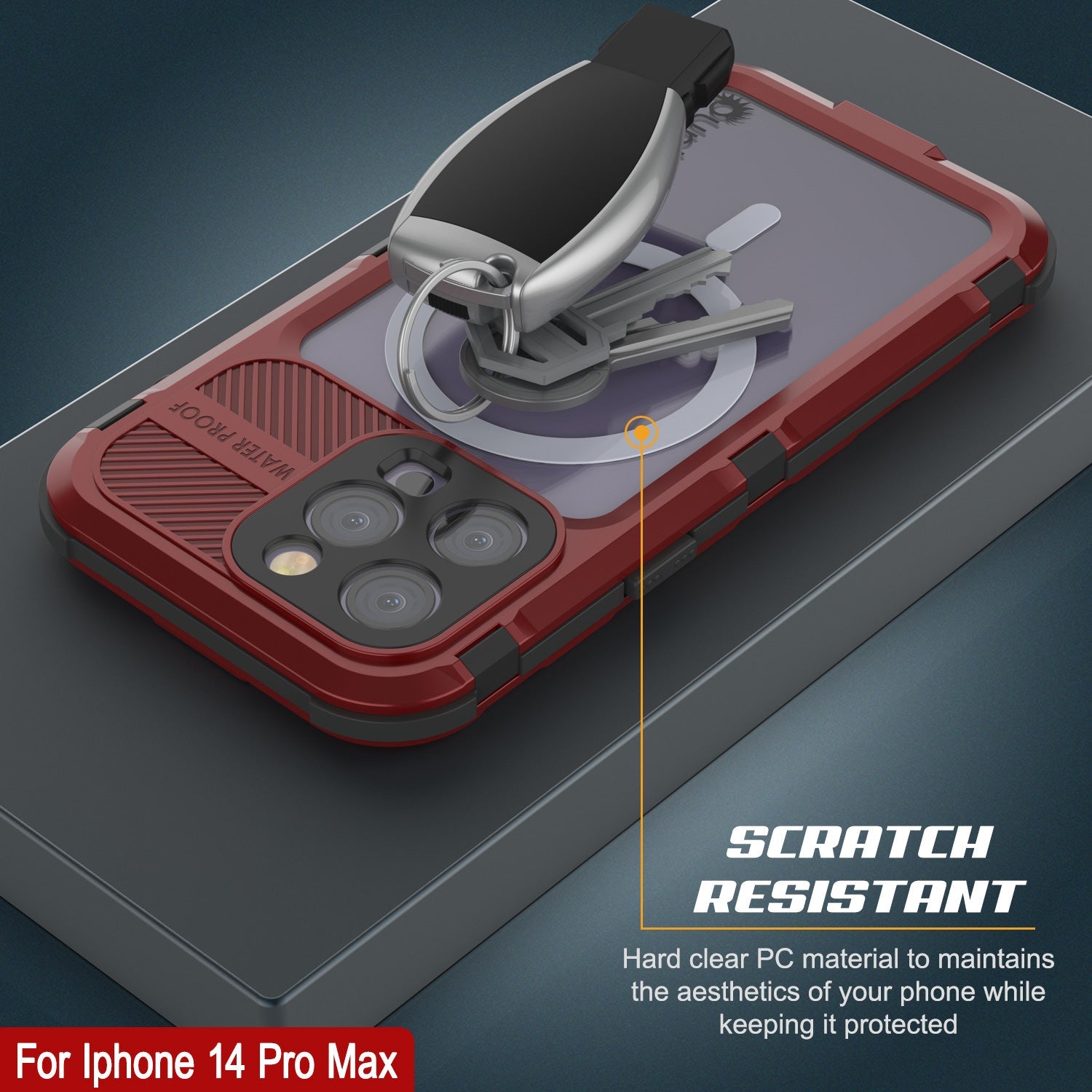 iPhone 14 Pro Max Metal Extreme 2.0 Series Aluminum Waterproof Case IP68 W/Buillt in Screen Protector [Red-Black]