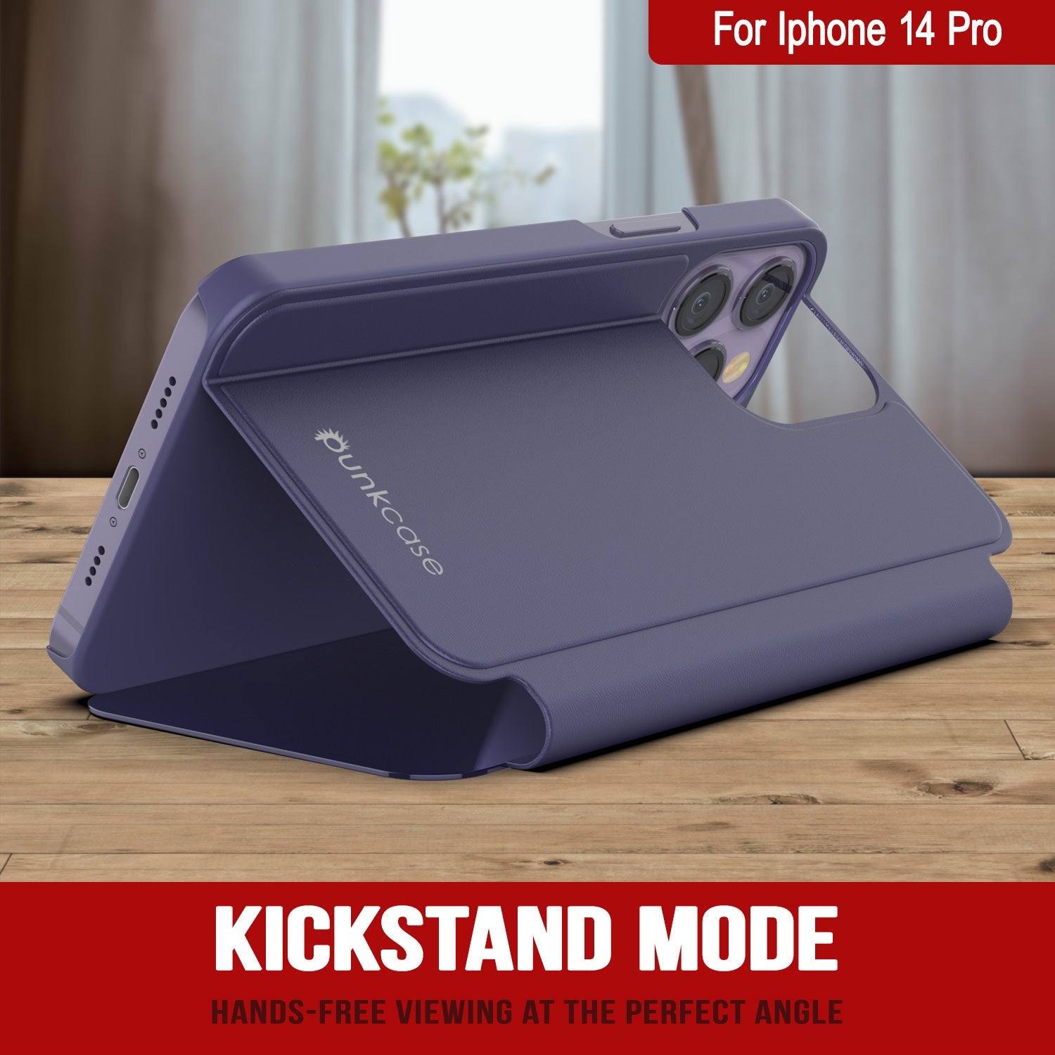 Punkcase iPhone 14 Pro Reflector Case Protective Flip Cover [Purple]