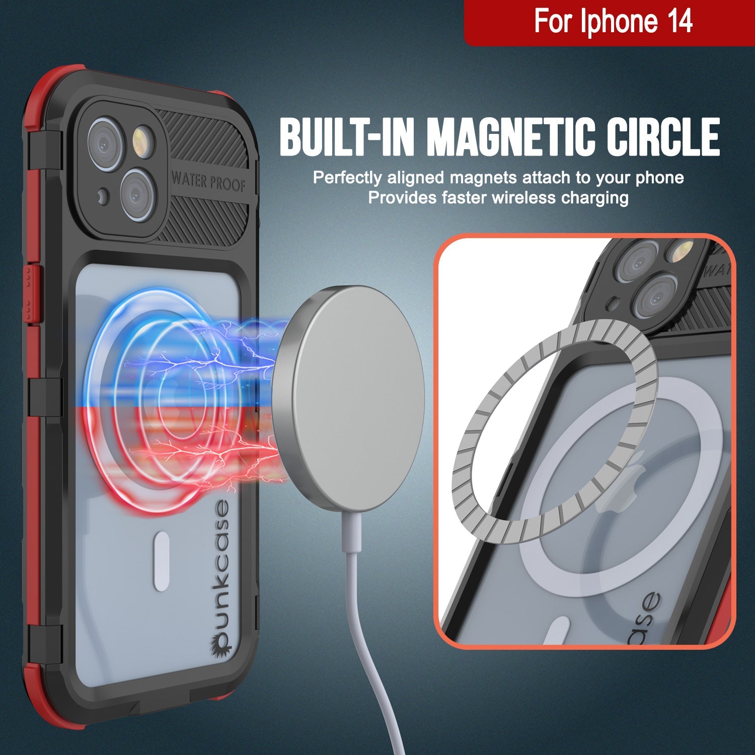 iPhone 14 Metal Extreme 2.0 Series Aluminum Waterproof Case IP68 W/Buillt in Screen Protector [Black-Red]