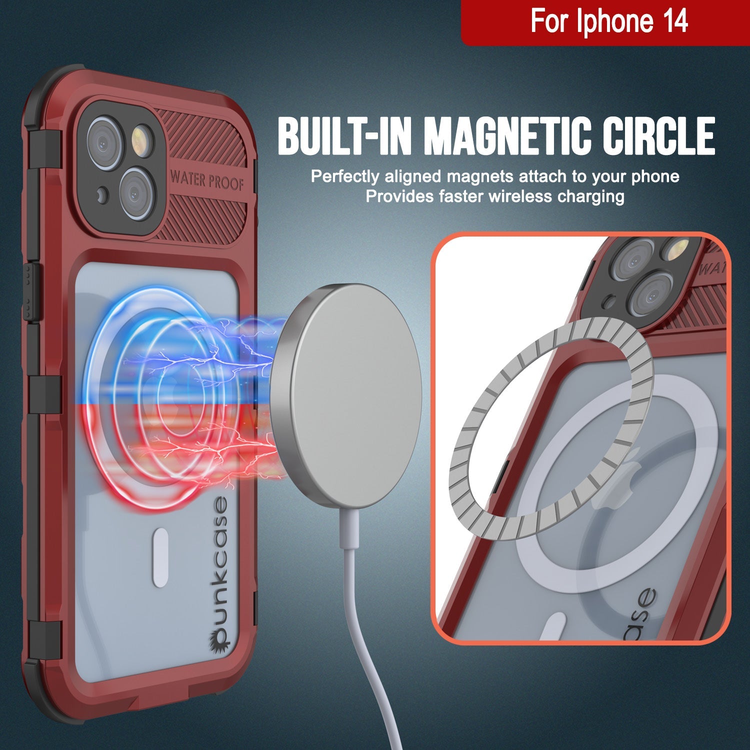 iPhone 14 Metal Extreme 2.0 Series Aluminum Waterproof Case IP68 W/Buillt in Screen Protector [Red-Black]