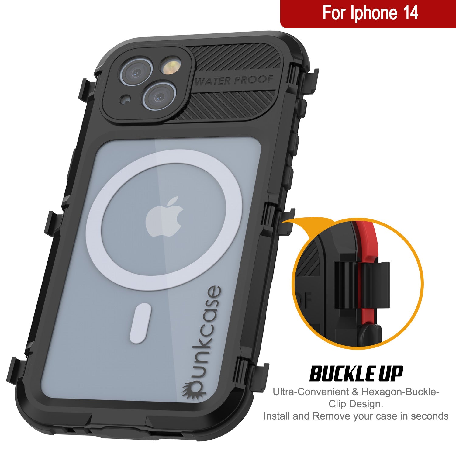 iPhone 14 Metal Extreme 2.0 Series Aluminum Waterproof Case IP68 W/Buillt in Screen Protector [Black]