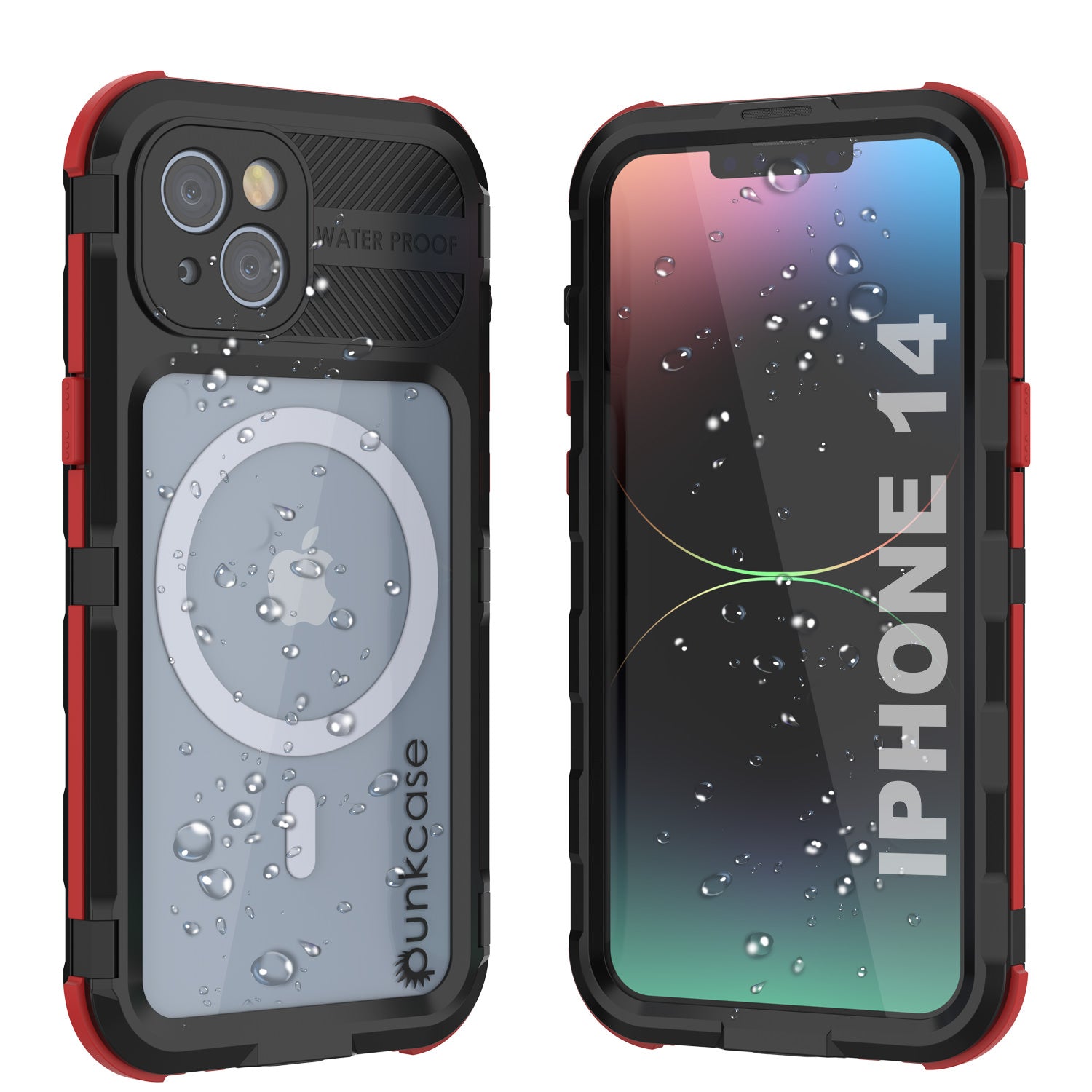 iPhone 14 Metal Extreme 2.0 Series Aluminum Waterproof Case IP68 W/Buillt in Screen Protector [Black-Red]