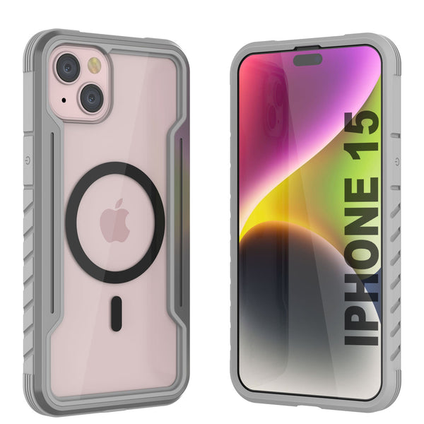 Punkcase iPhone 15 Armor Stealth MAG Defense Case Protective Military Grade Multilayer Cover [Grey]