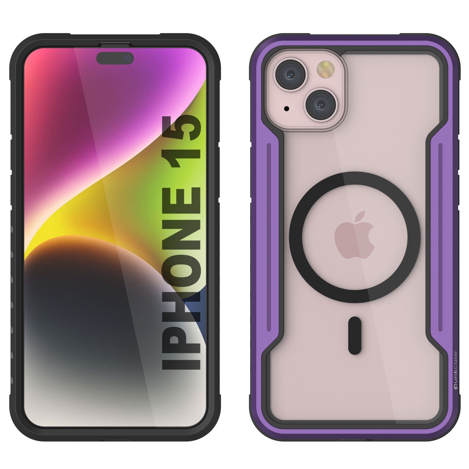 Punkcase iPhone 15 Armor Stealth MAG Defense Case Protective Military Grade Multilayer Cover [Purple]